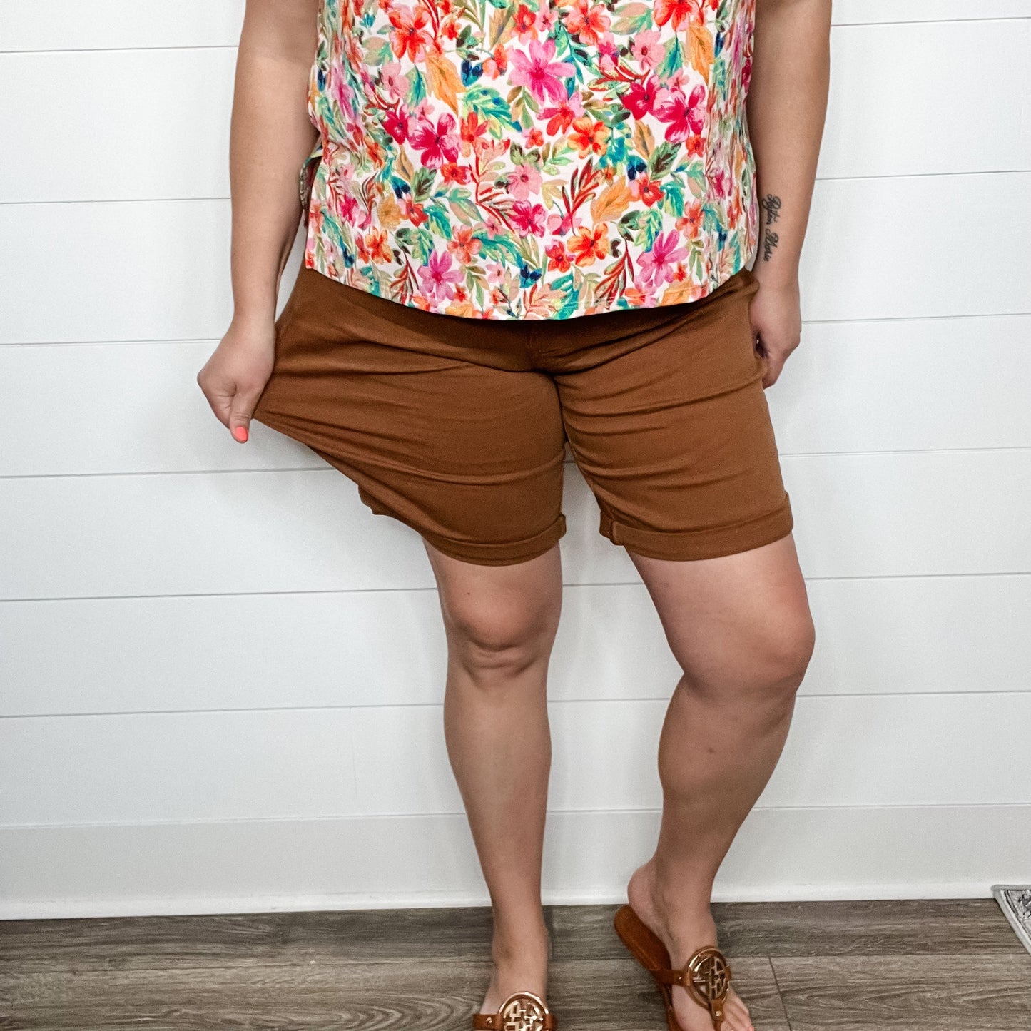 Judy Blue "You're A Wild One" Tummy Control Brown Bermuda Shorts