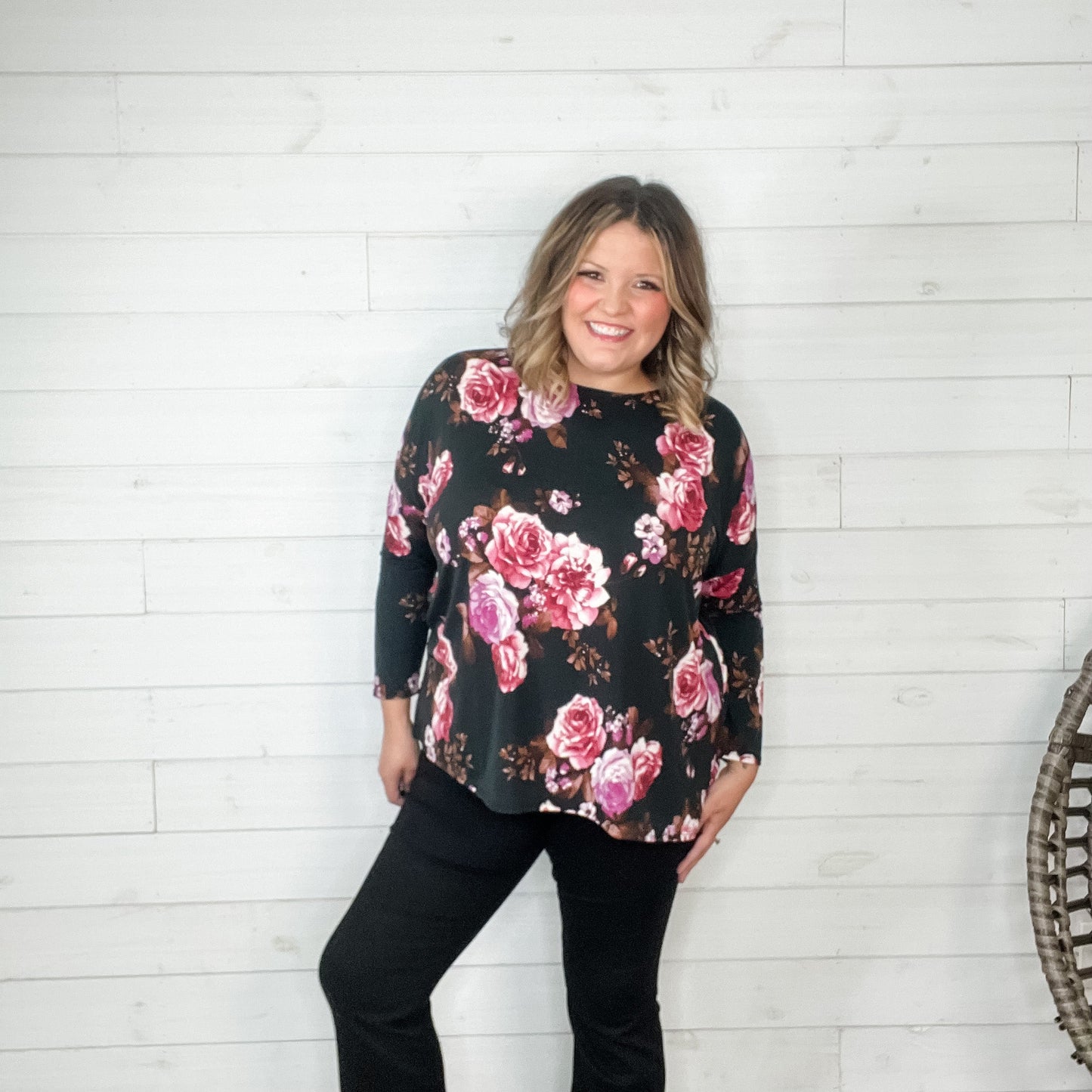 "July" 3/4 Sleeve Roundneck with Side Slits