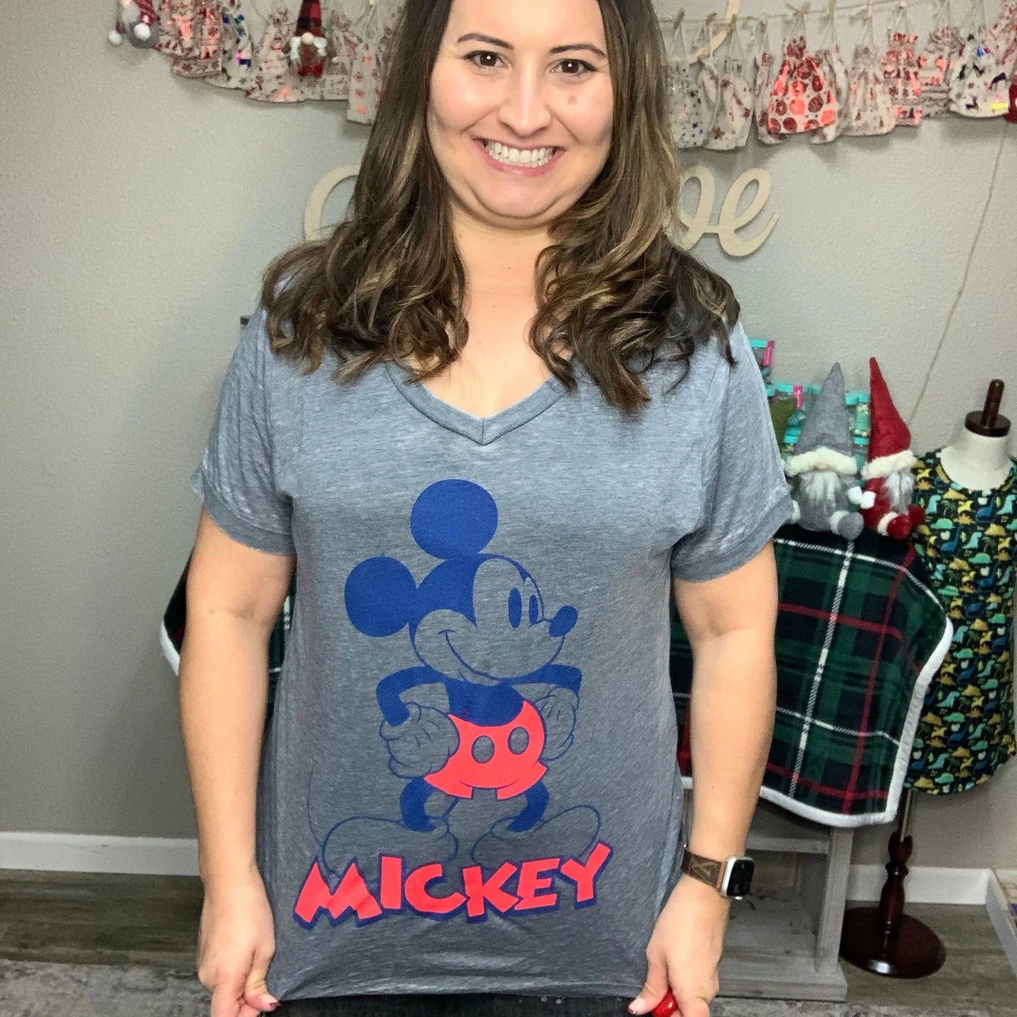 Junior Sizing Disney Mickey Mouse V Neck Shirt