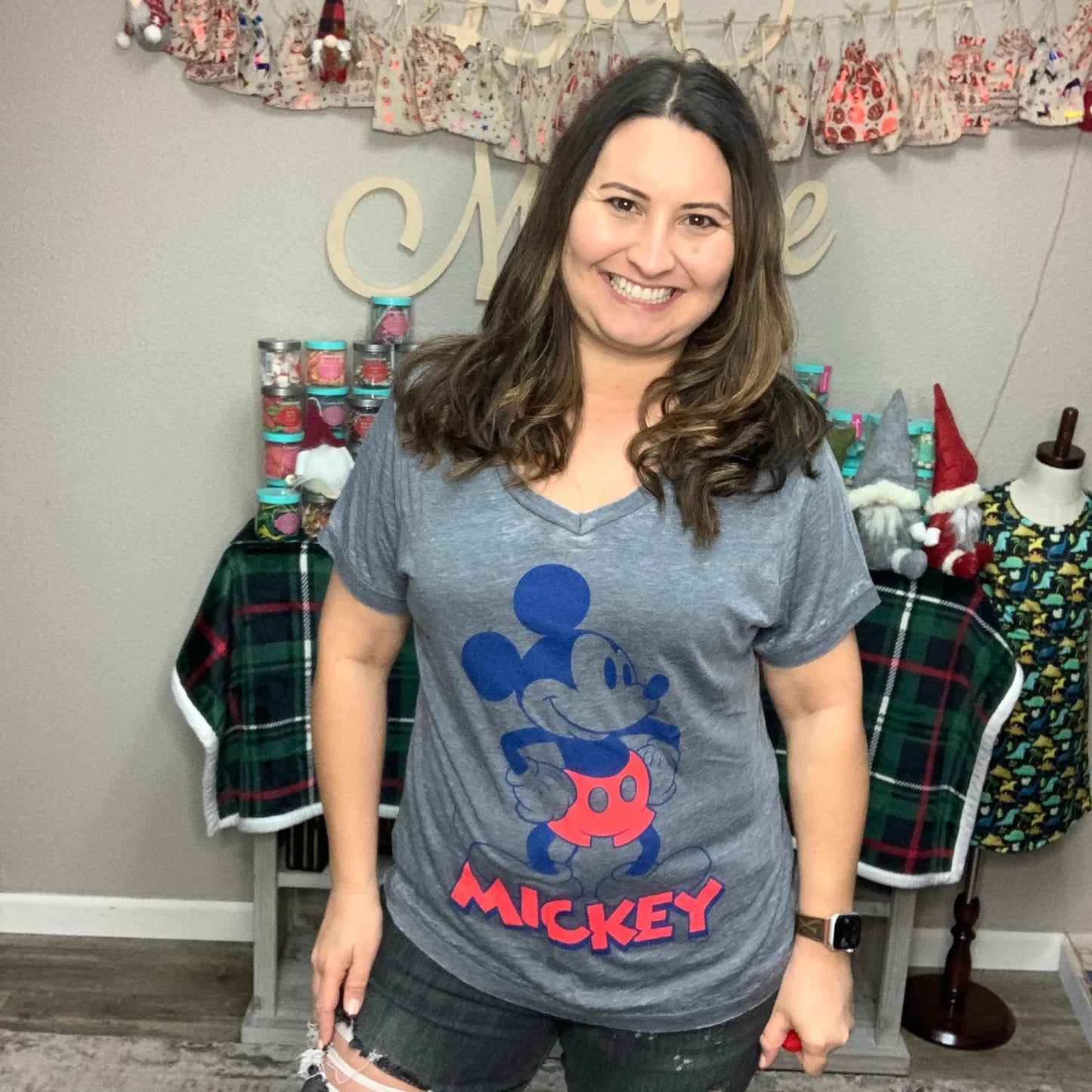 Junior Sizing Disney Mickey Mouse V Neck Shirt