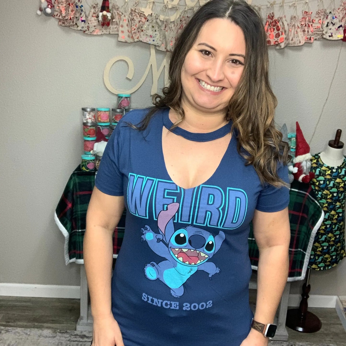 Junior Sizing Disney Stitch Keyhole Shirt