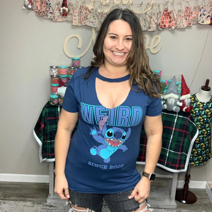 Junior Sizing Disney Stitch Keyhole Shirt