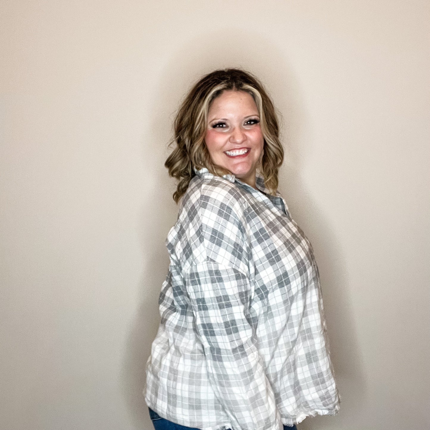 "Just Around the Corner" Collared Long Sleeve with Center Pleat