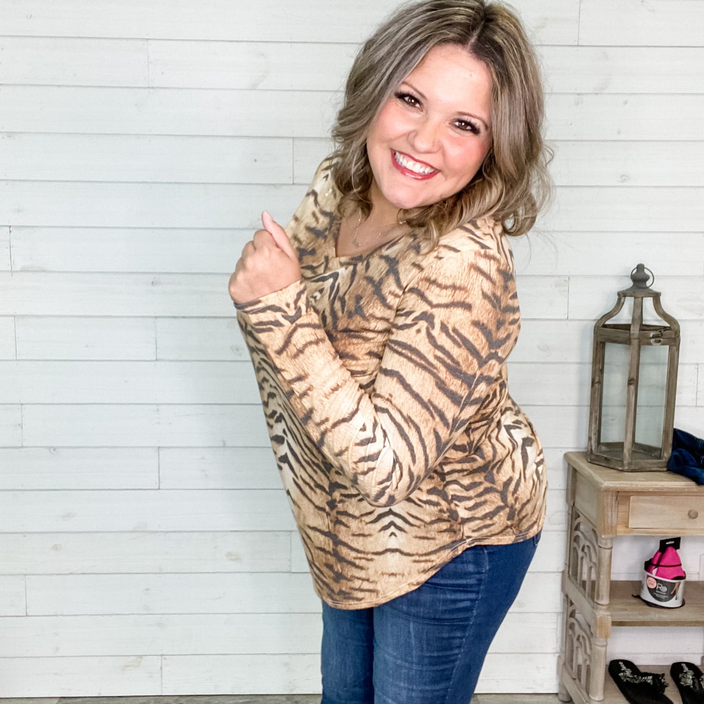 "Katy" Animal Print Long Sleeve V Neck