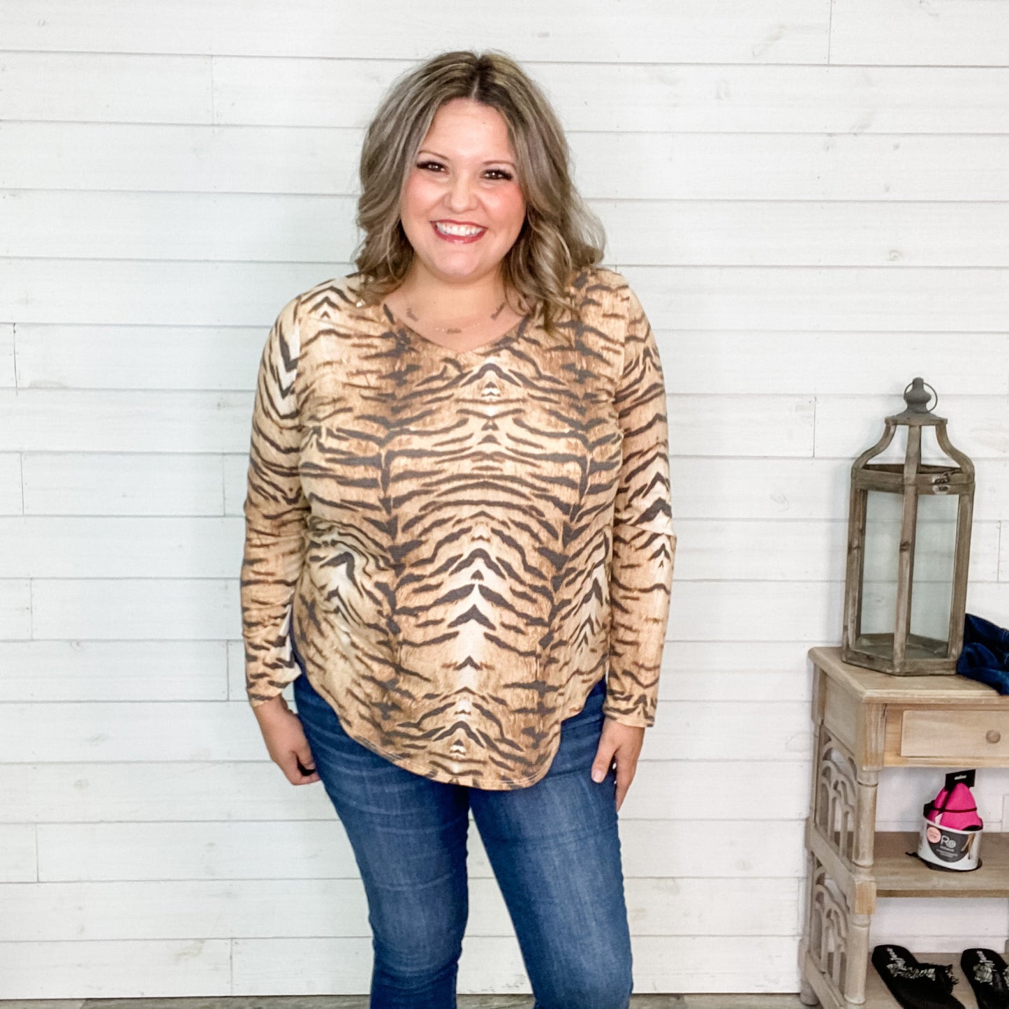 "Katy" Animal Print Long Sleeve V Neck
