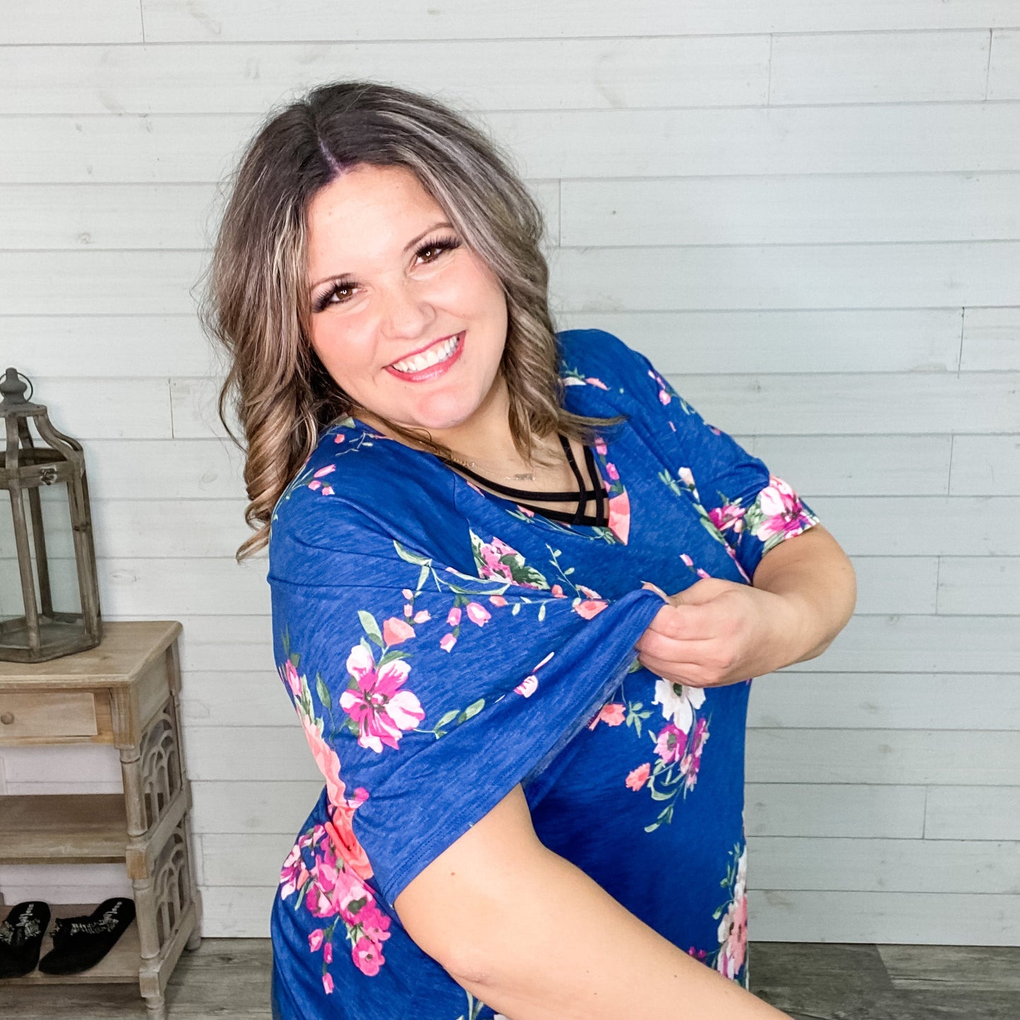 "Kayla" Floral V Neck Ruffle Cuff Sleeve