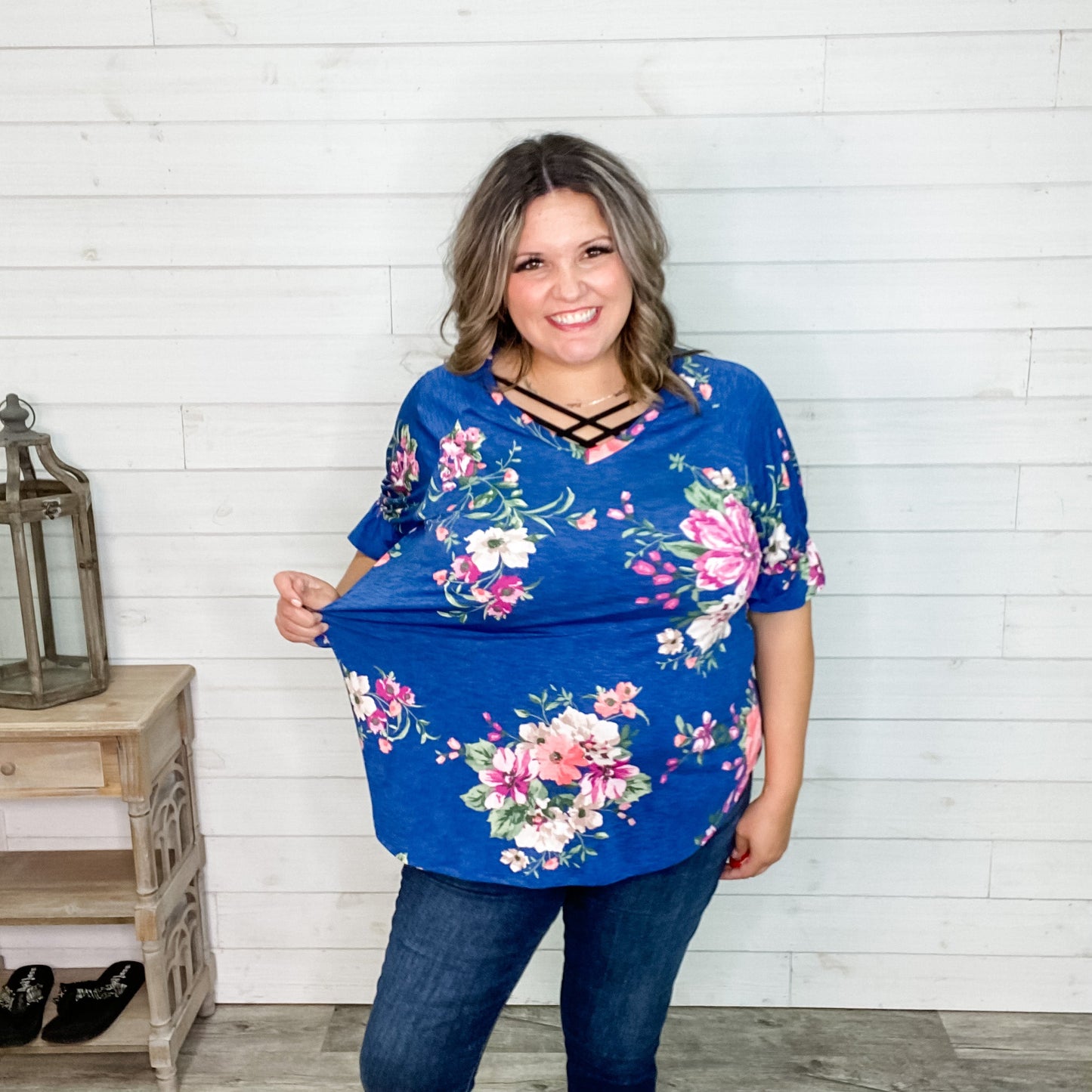 "Kayla" Floral V Neck Ruffle Cuff Sleeve