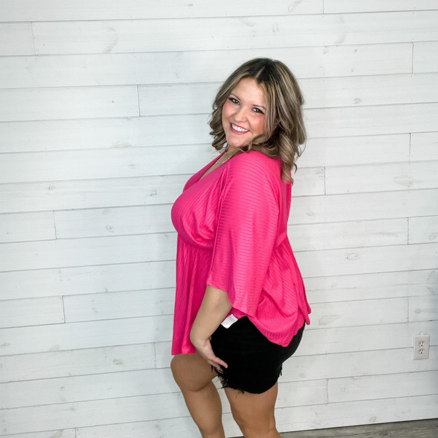 "Kelce" V Neck Dolman Style with Empire Detail (Pink)-Lola Monroe Boutique