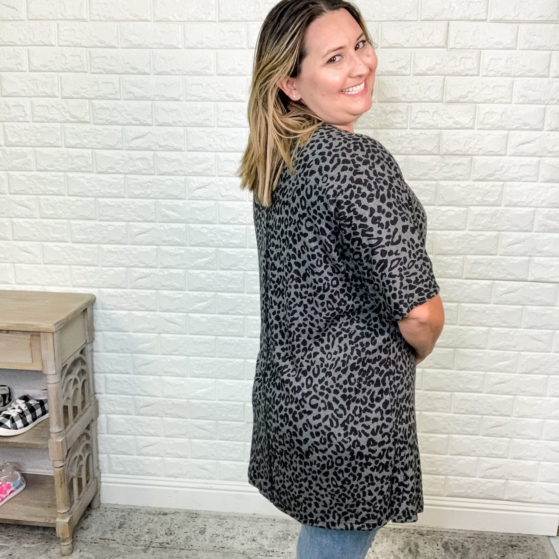 "Kelsey" Animal Print Short Sleeve Cardigan