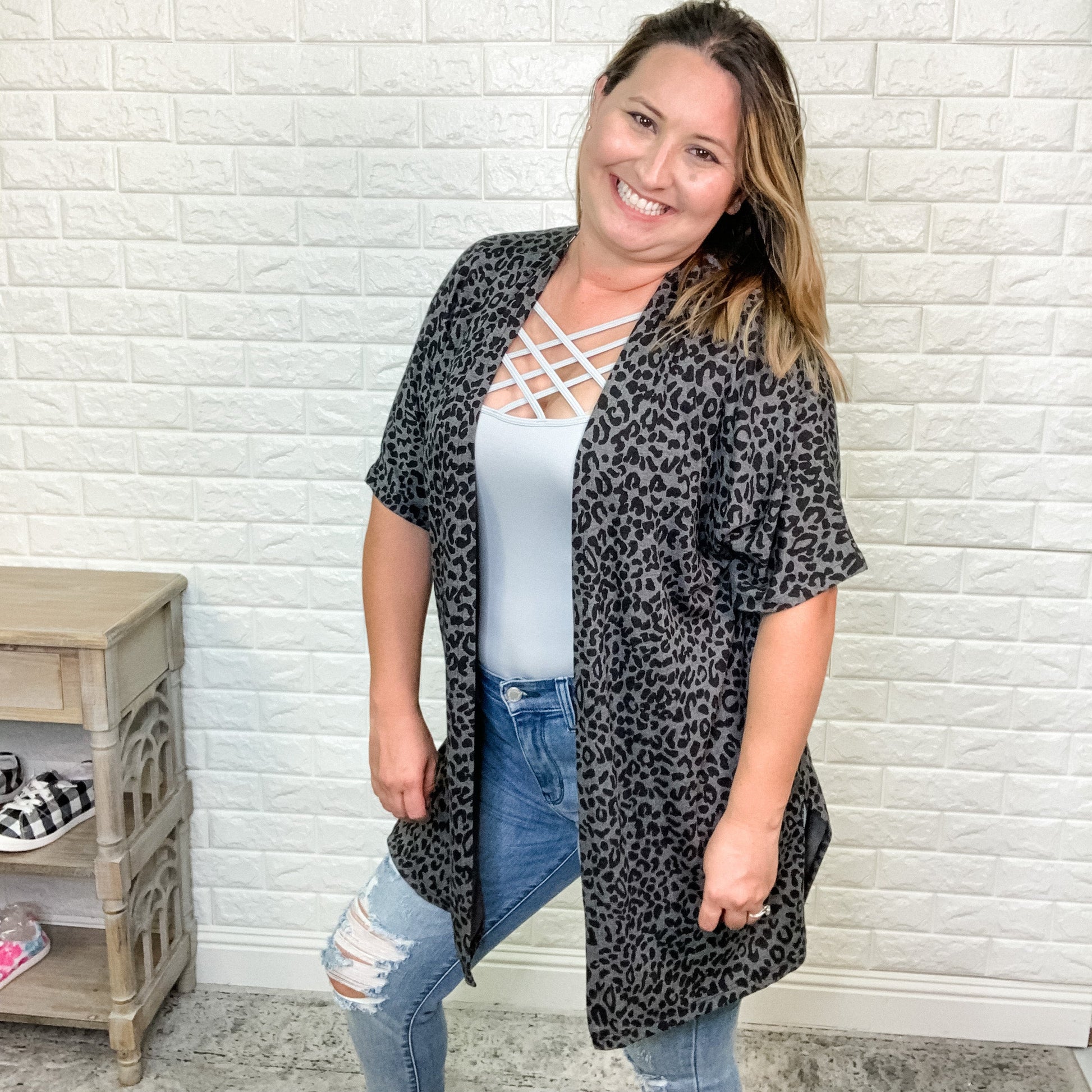 "Kelsey" Animal Print Short Sleeve Cardigan