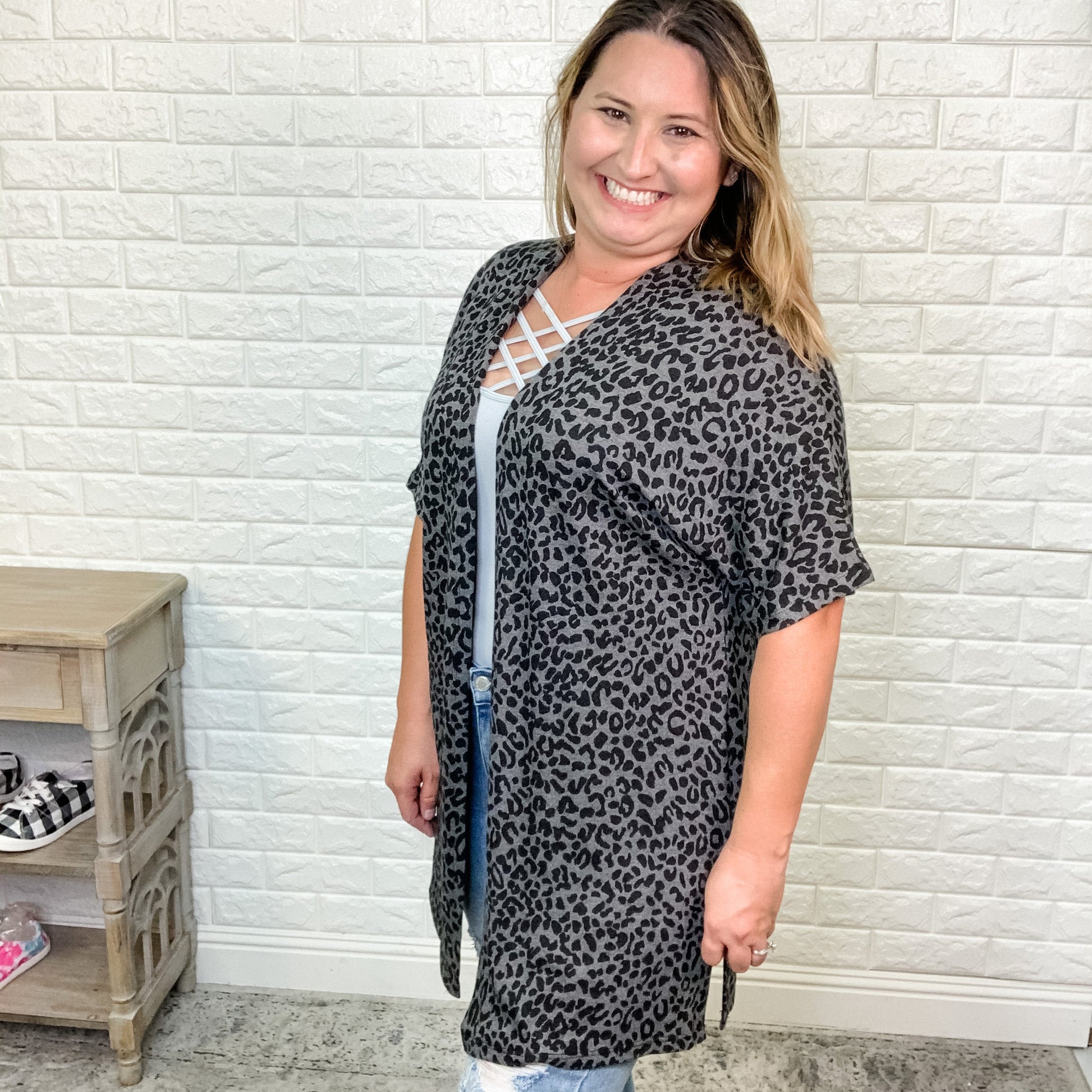 "Kelsey" Animal Print Short Sleeve Cardigan