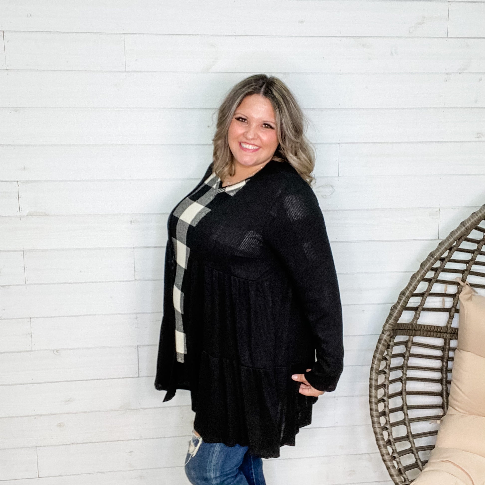 "Kennedy" Ruffle Tier Cardigan. (Black)