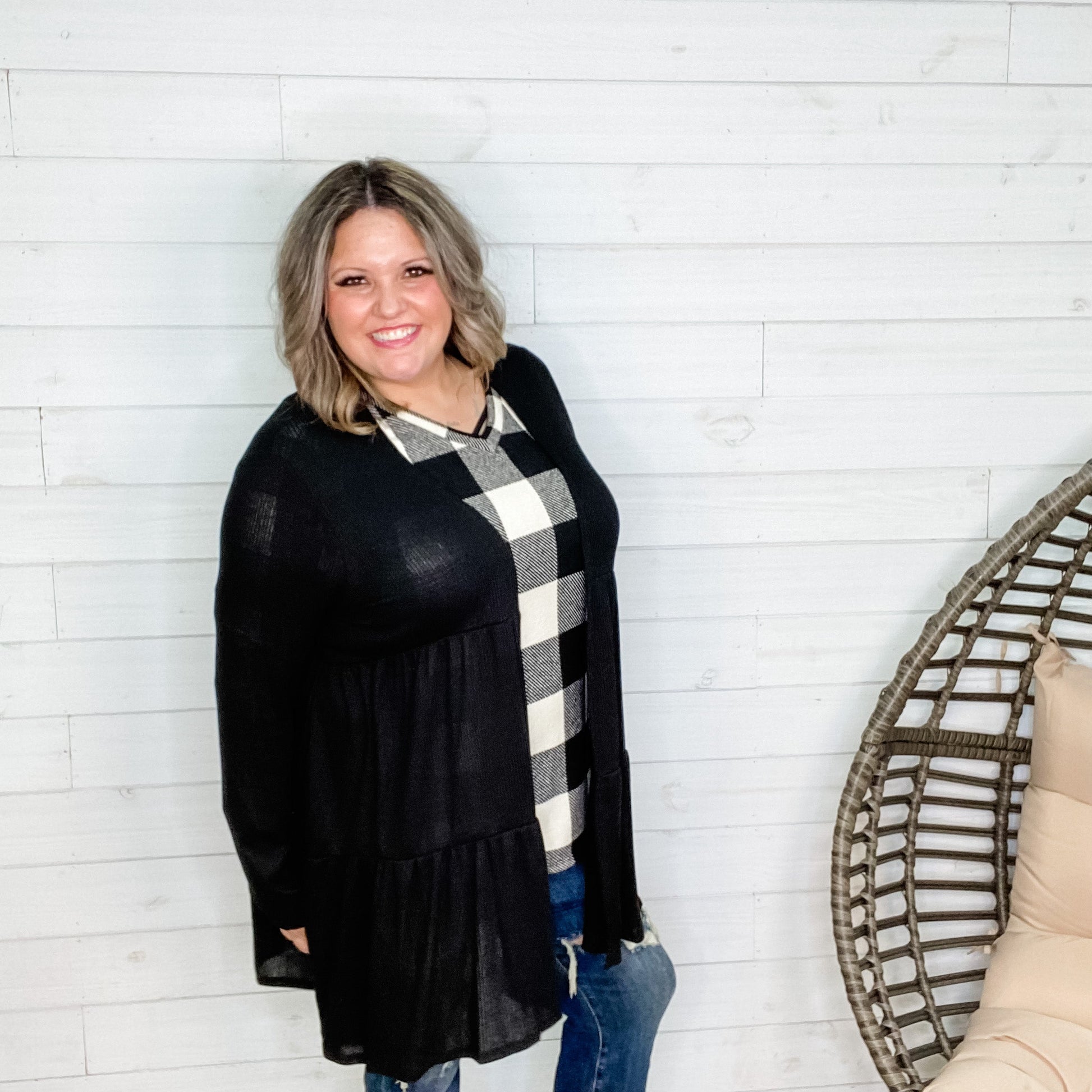 "Kennedy" Ruffle Tier Cardigan. (Black)