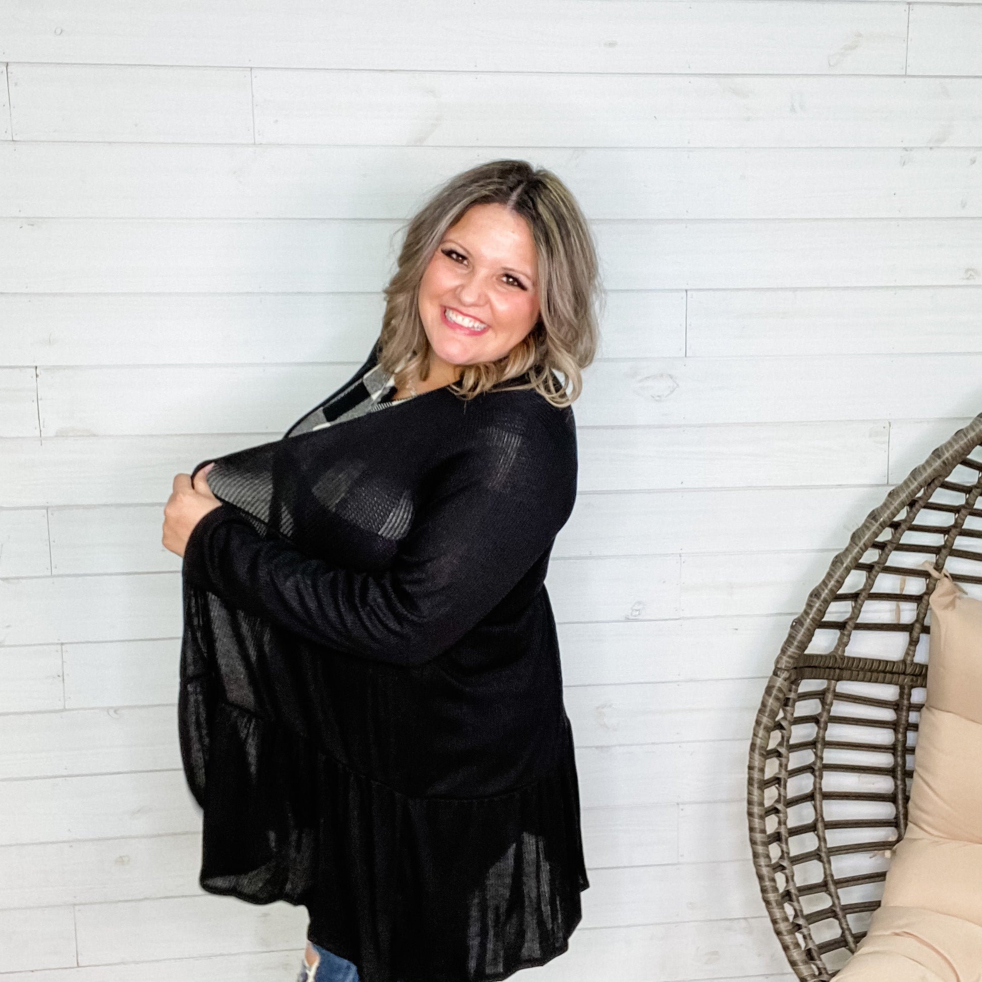 "Kennedy" Ruffle Tier Cardigan. (Black)