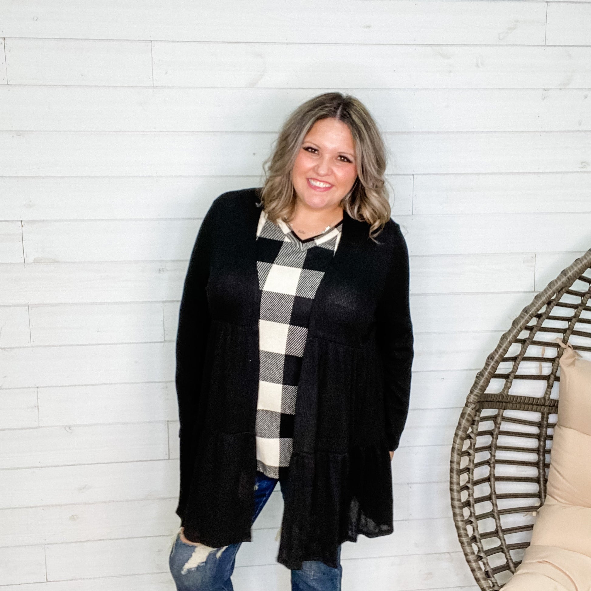 "Kennedy" Ruffle Tier Cardigan. (Black)