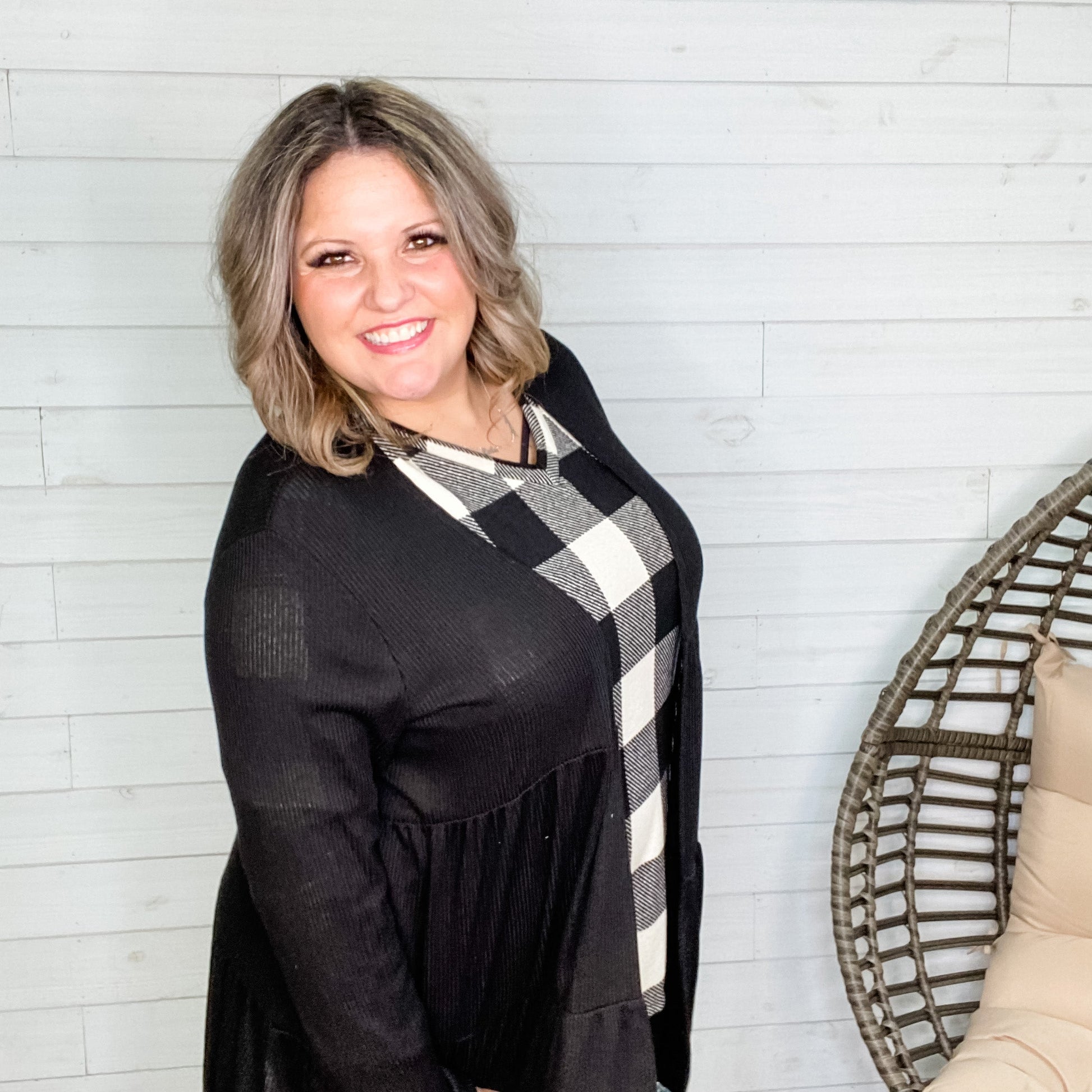 "Kennedy" Ruffle Tier Cardigan. (Black)