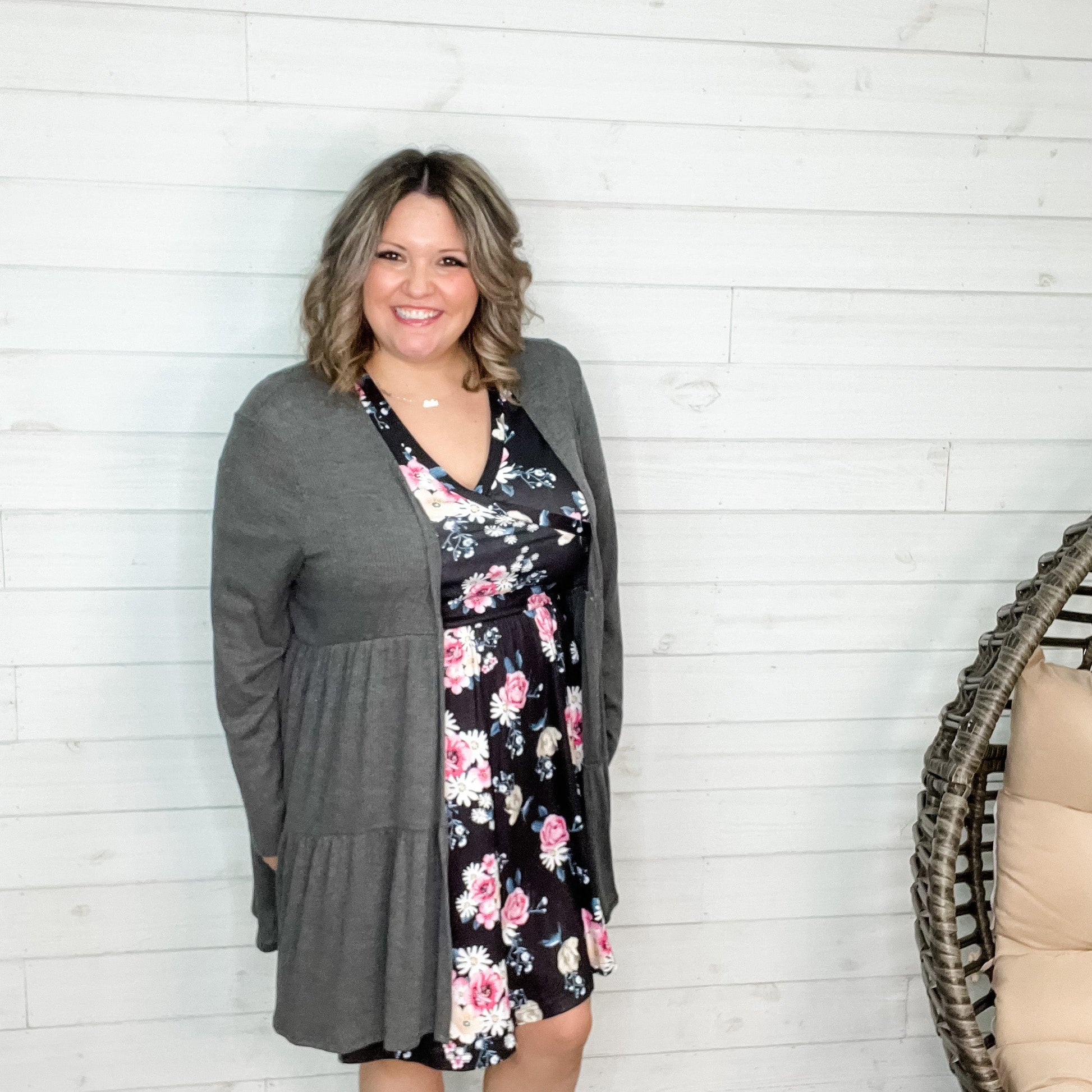 "Kennedy" Ruffle Tier Cardigan. (Charcoal)