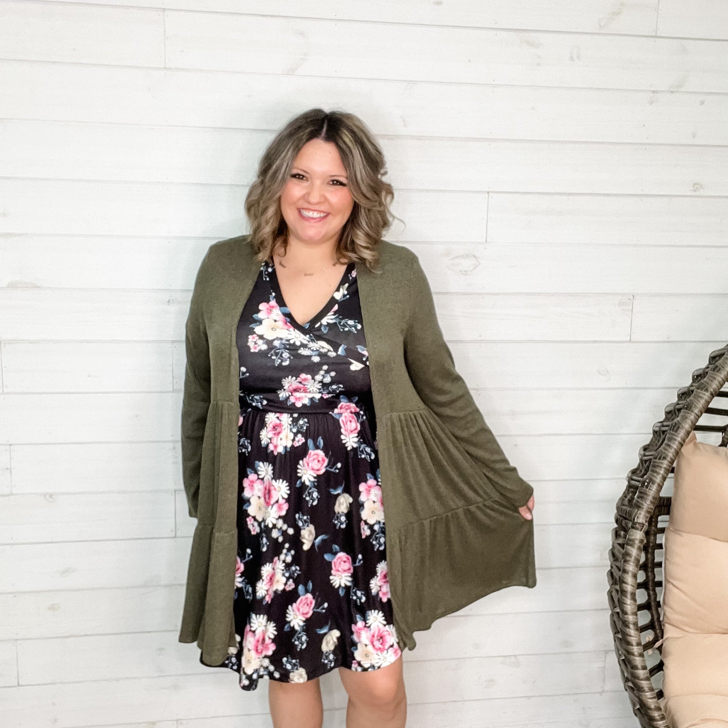 "Kennedy" Ruffle Tier Cardigan. (Olive)