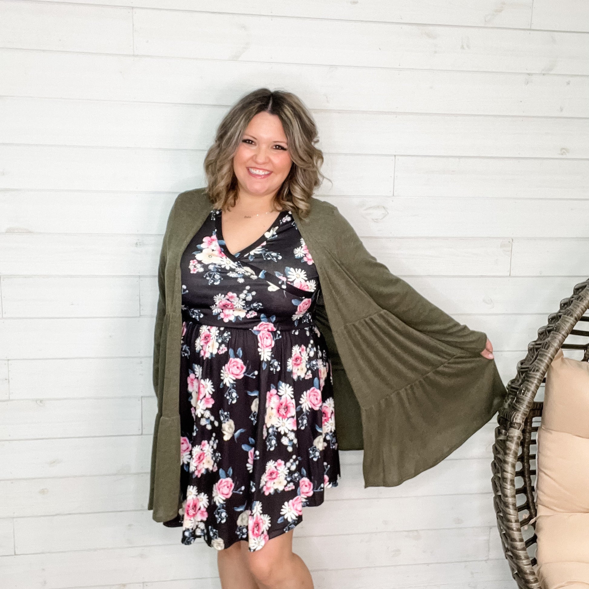 "Kennedy" Ruffle Tier Cardigan. (Olive)