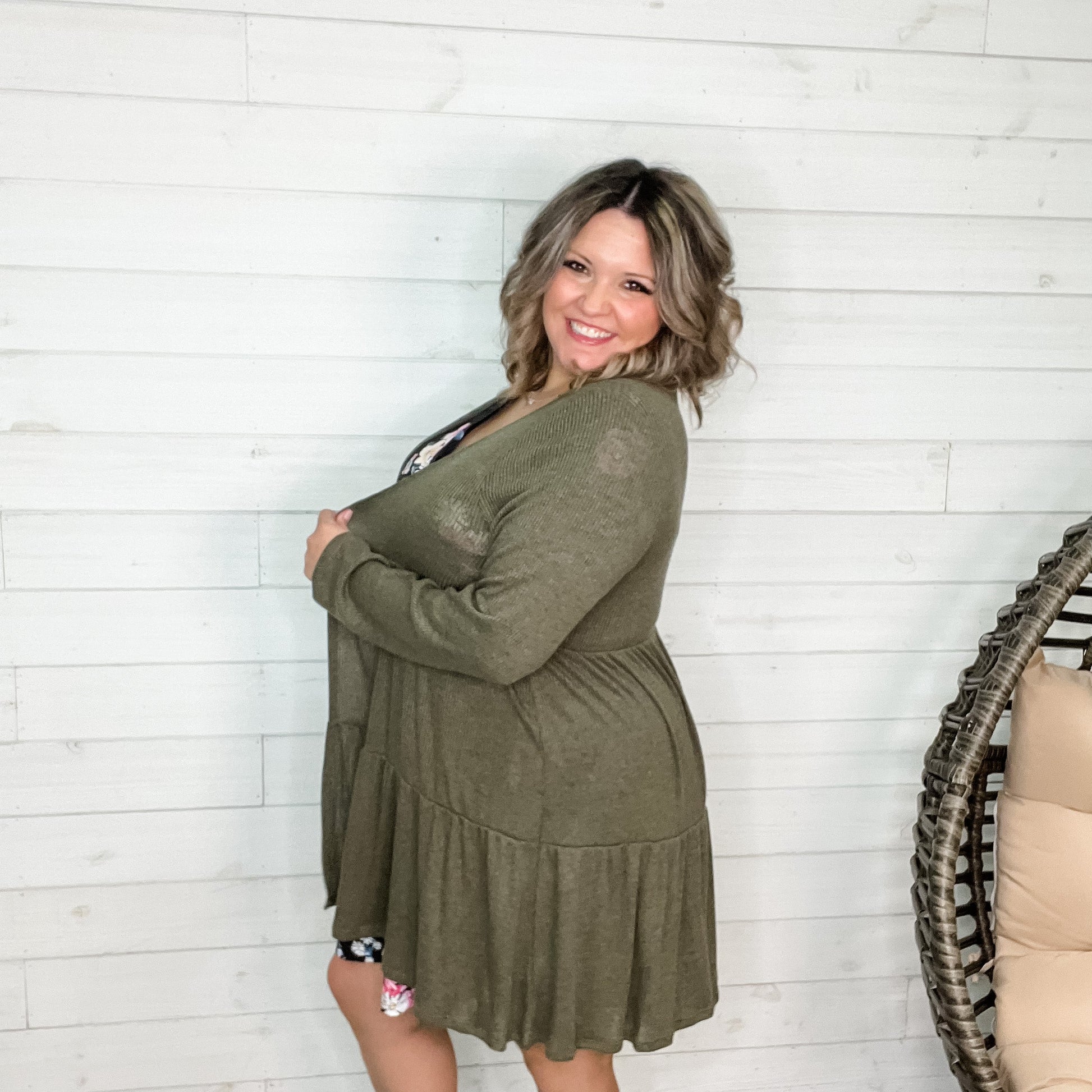 "Kennedy" Ruffle Tier Cardigan. (Olive)