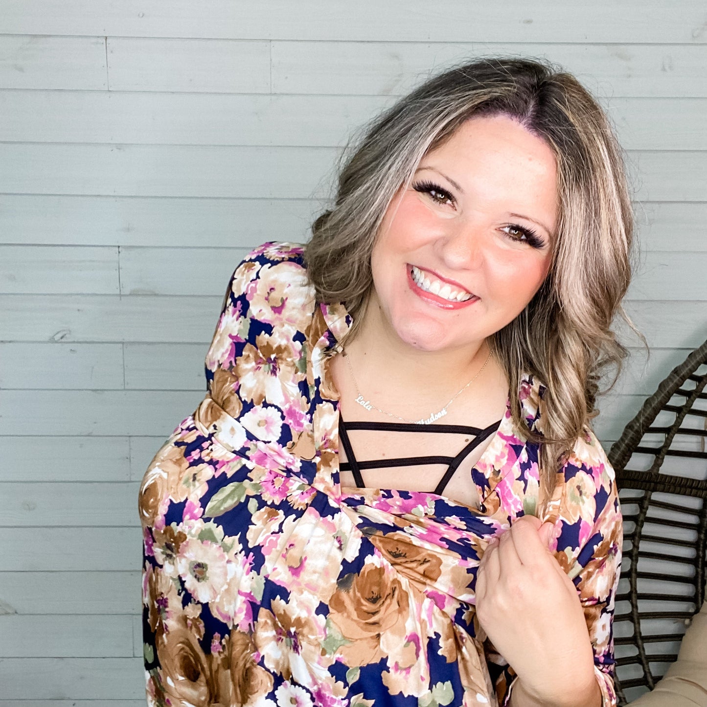 "Kinsley" Floral 3/4 Ruffle Sleeve Split Neck Babydoll