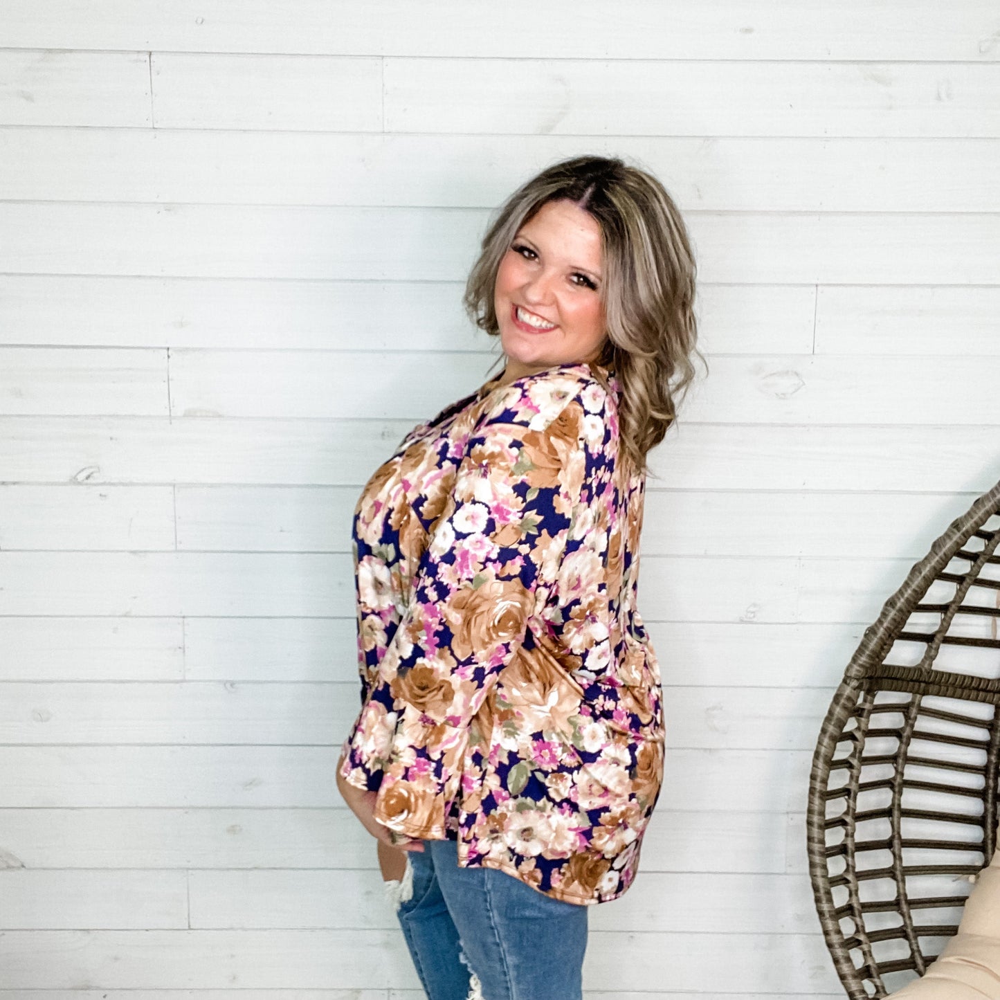 "Kinsley" Floral 3/4 Ruffle Sleeve Split Neck Babydoll