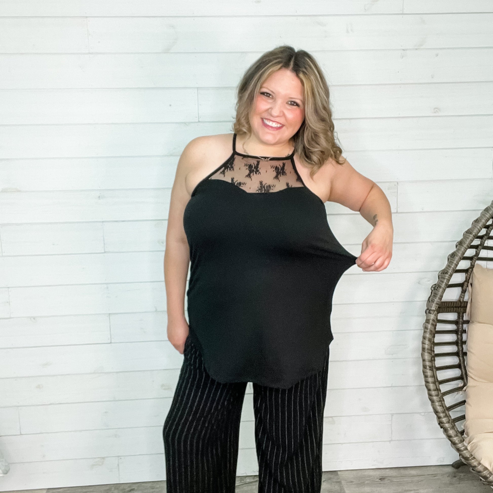 Lace Detail Halter Tank (Black)