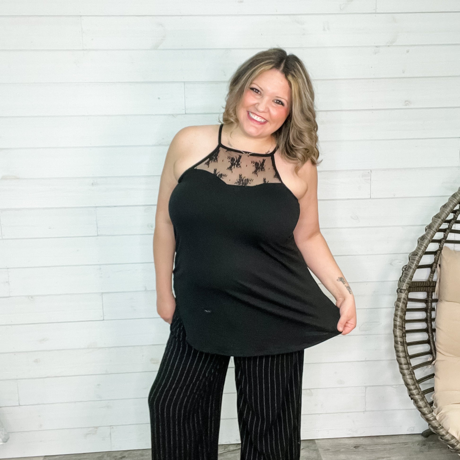 Lace Detail Halter Tank (Black)