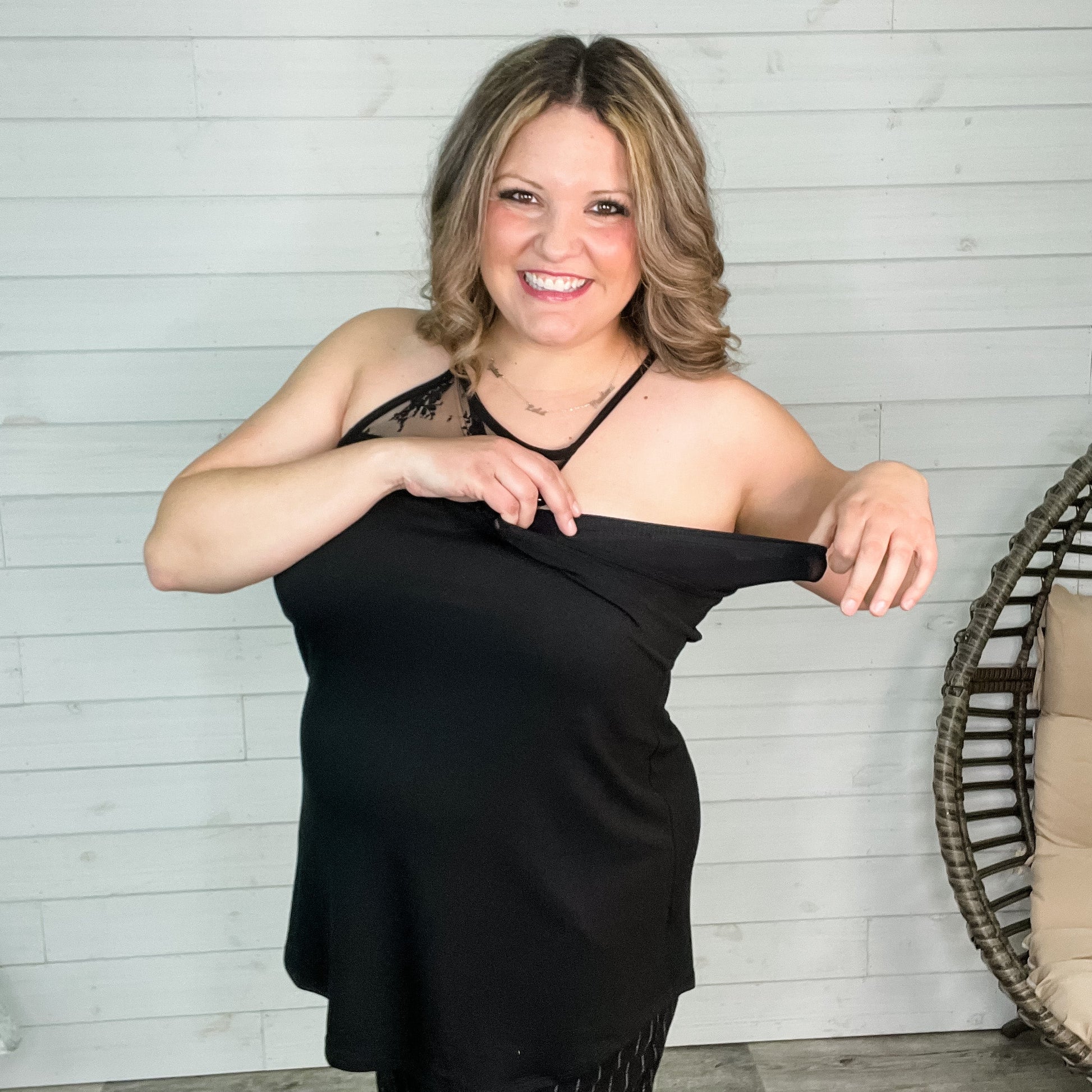 Lace Detail Halter Tank (Black)