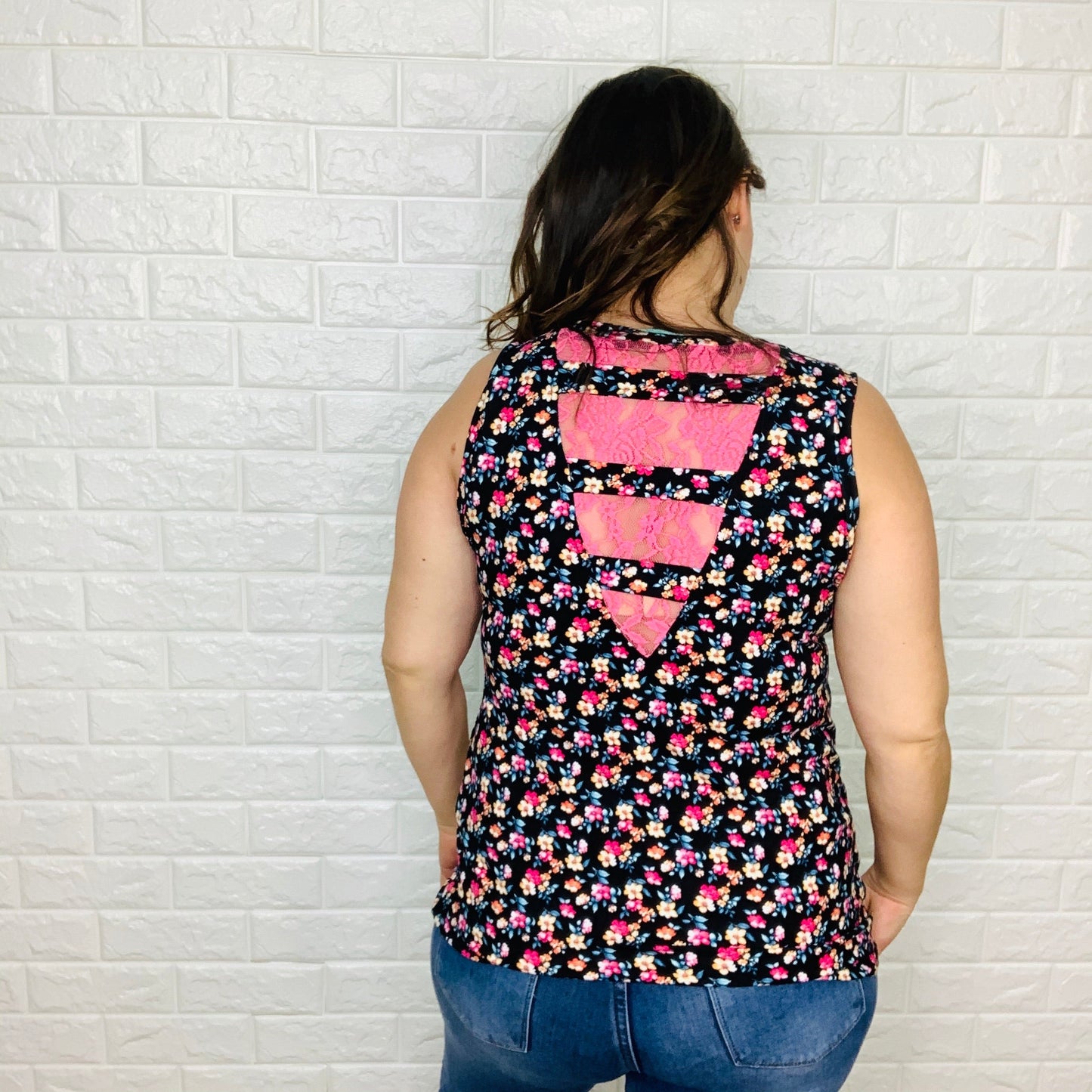 "Lacey" Floral Tank with Lace Accents