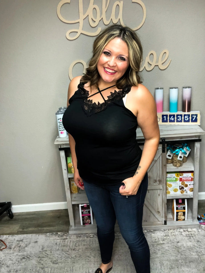 Lacey V Neck Tank Black-Lola Monroe Boutique