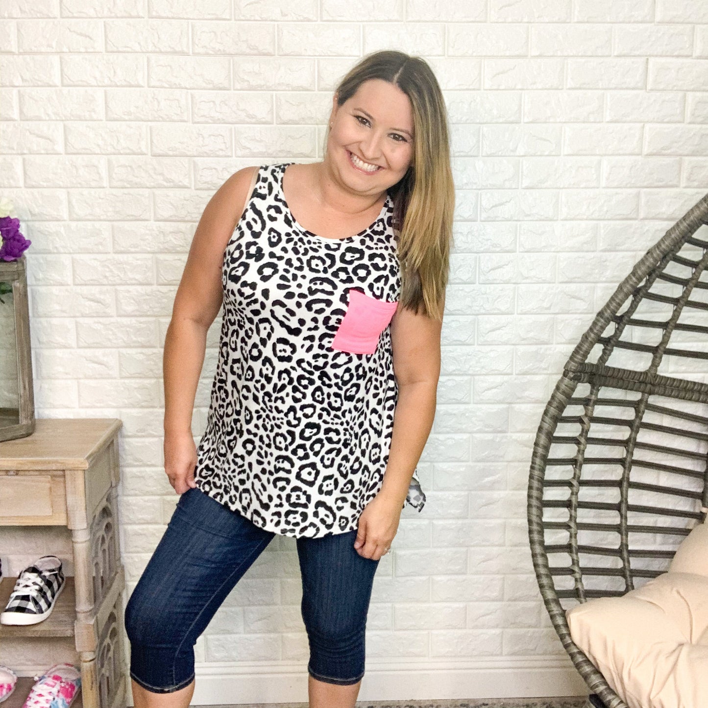 "Lana" Animal Print with Pink Pocket Tank Top