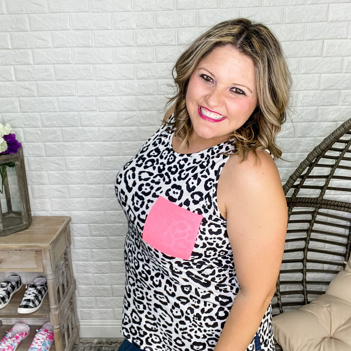 "Lana" Animal Print with Pink Pocket Tank Top