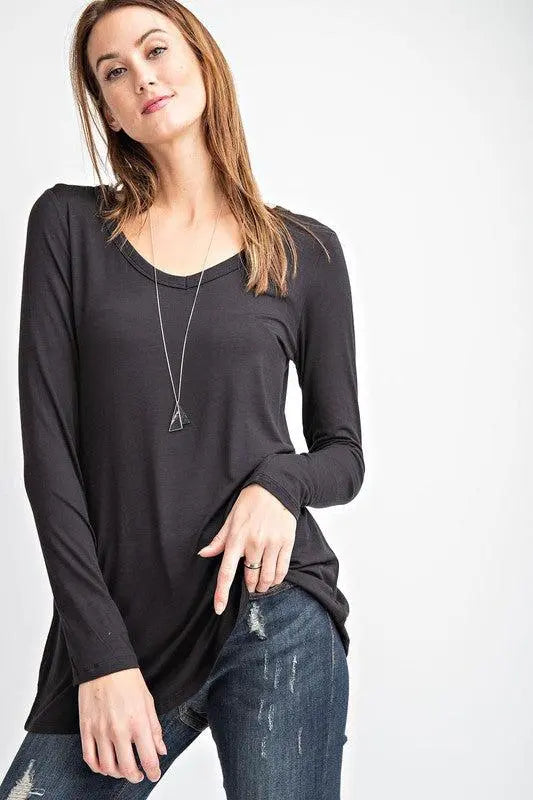 "Laney" Light Weight Long Sleeve V Neck (Grey & Black)