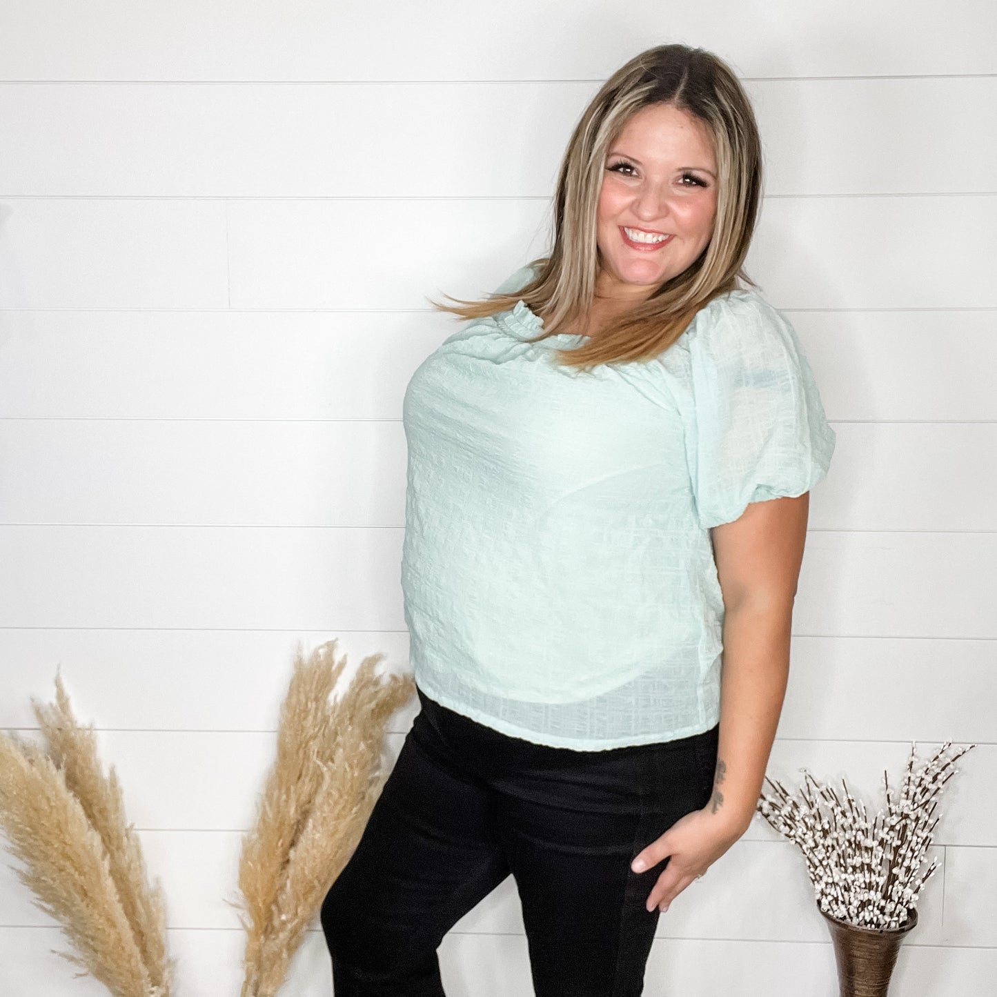 "Lansing" Short Sleeve Peasant Top