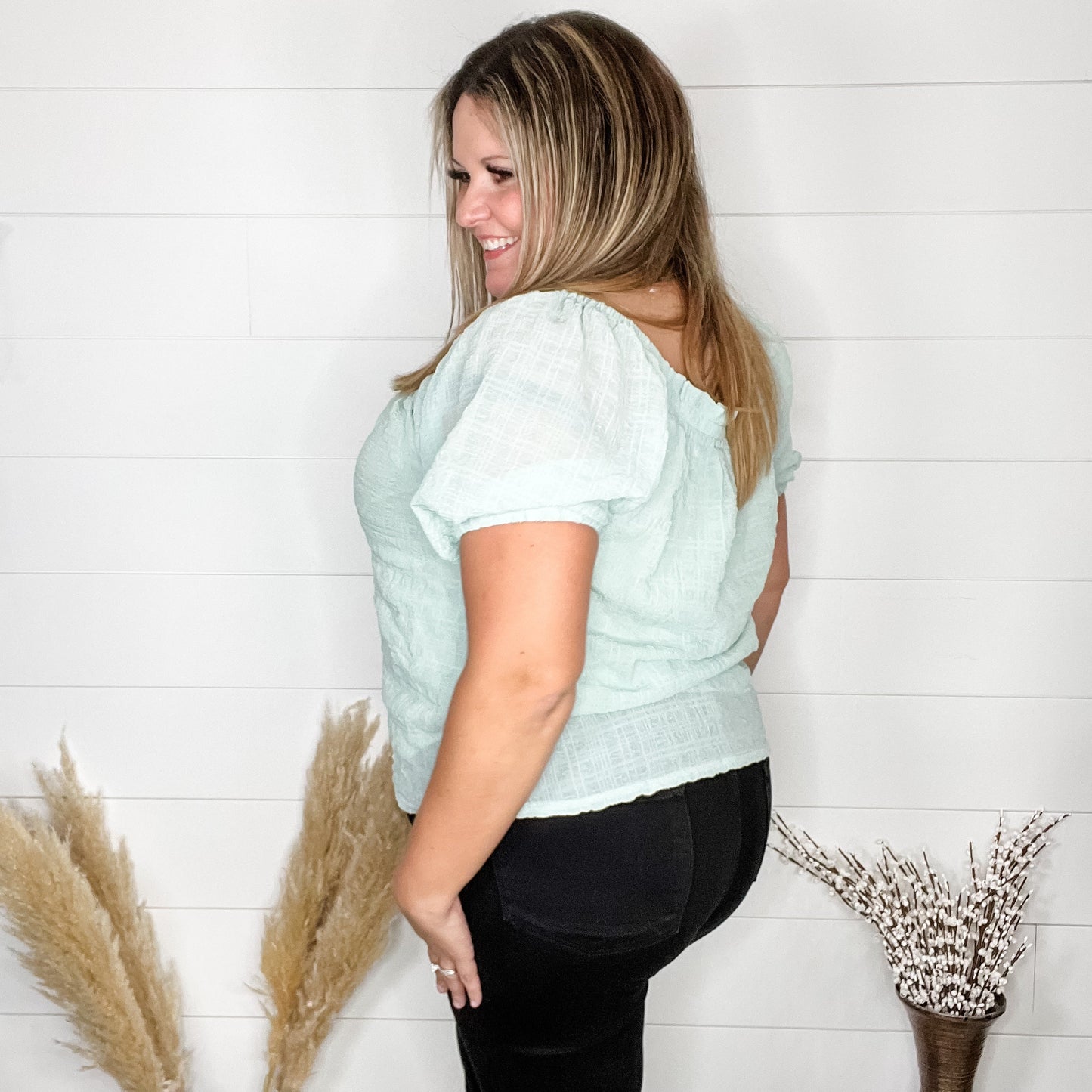 "Lansing" Short Sleeve Peasant Top