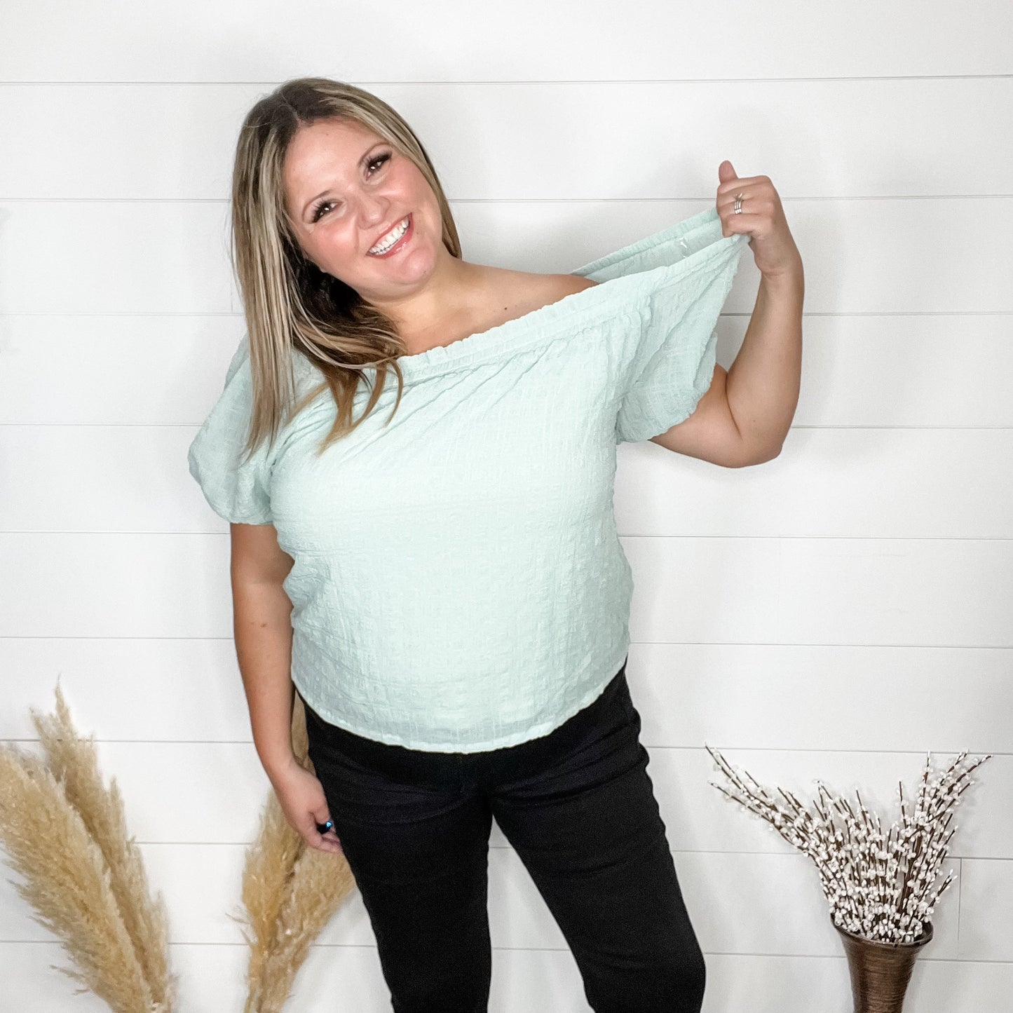 "Lansing" Short Sleeve Peasant Top