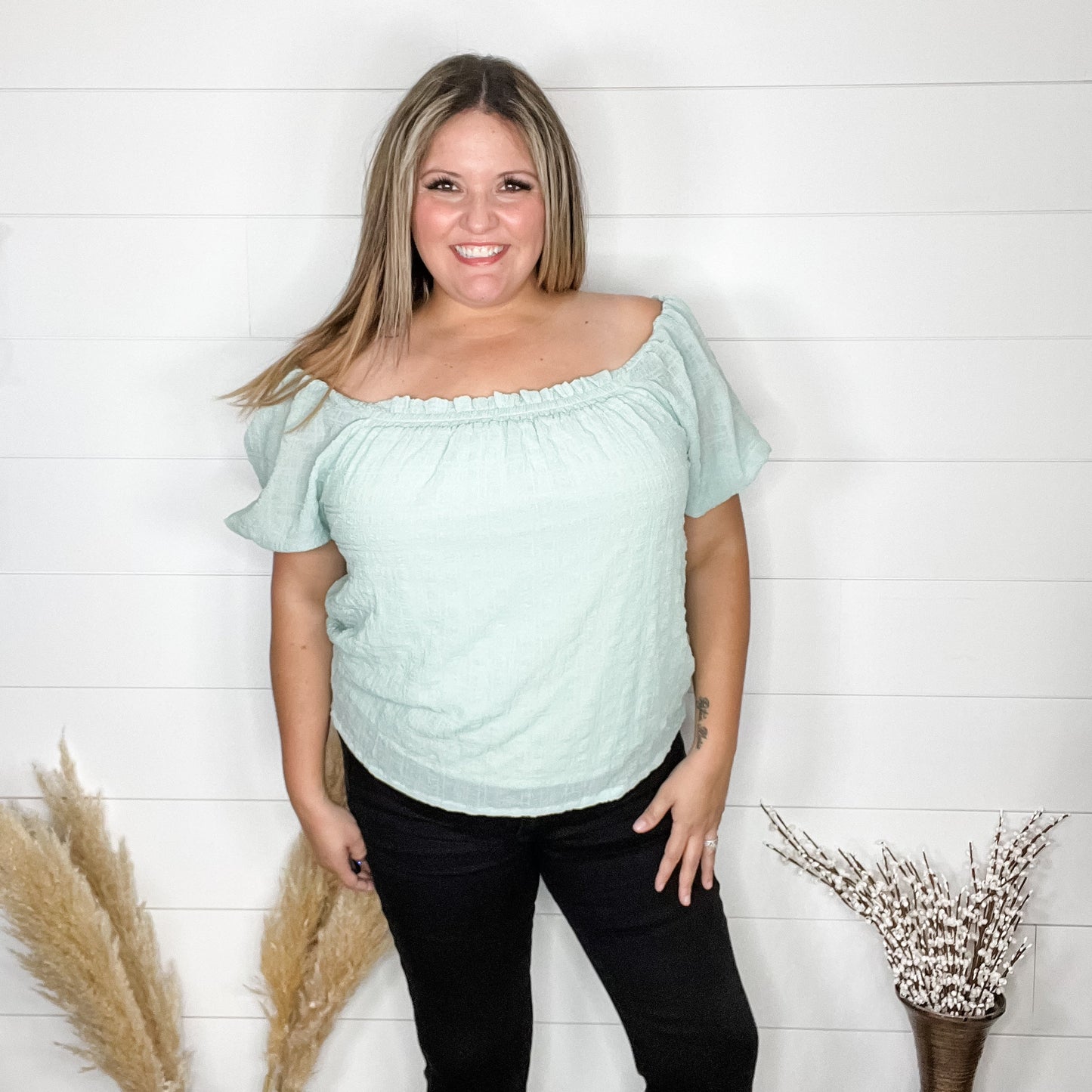 "Lansing" Short Sleeve Peasant Top