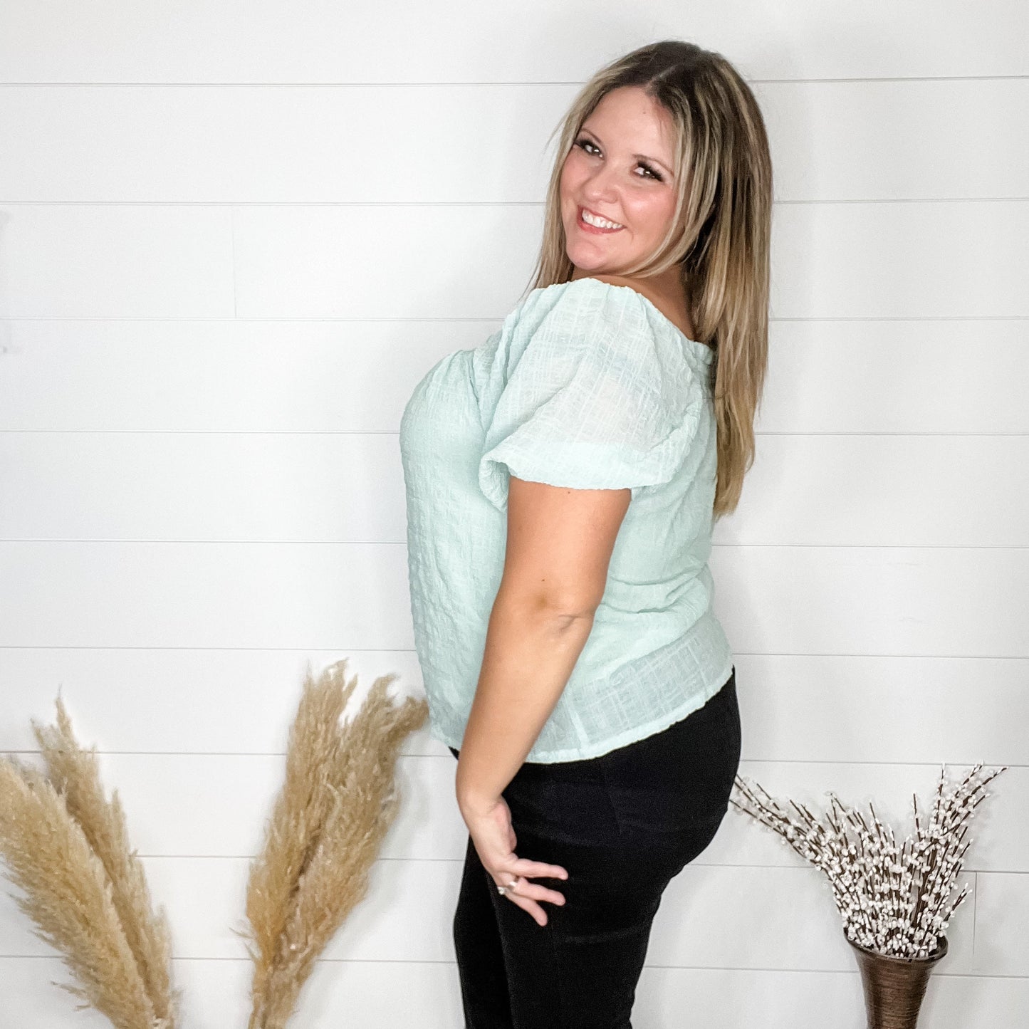 "Lansing" Short Sleeve Peasant Top