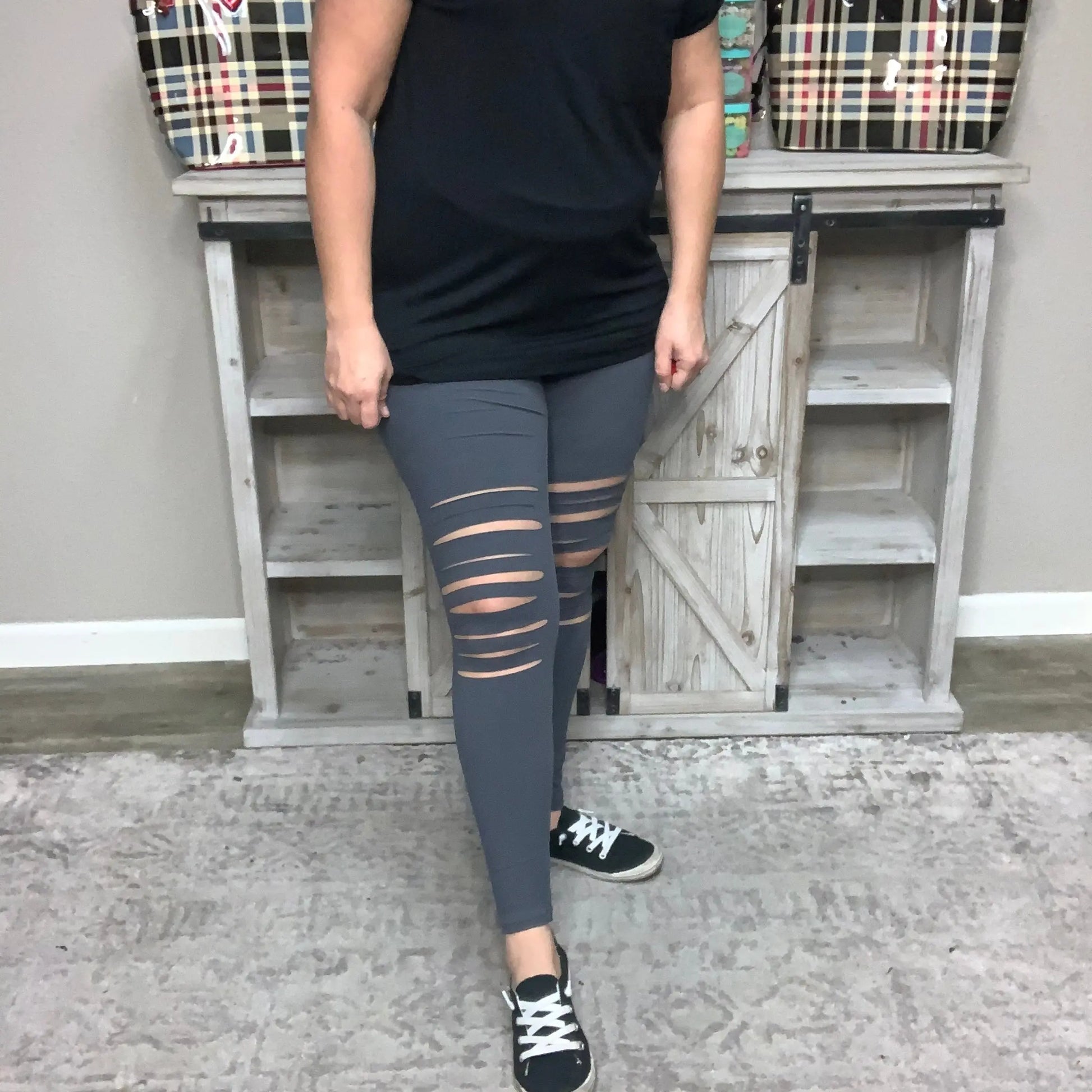 Laser Cut Butter soft Leggings (Grey)