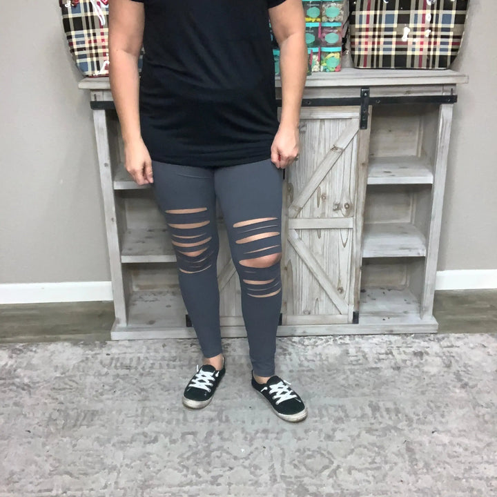 Laser Cut Butter soft Leggings (Grey)