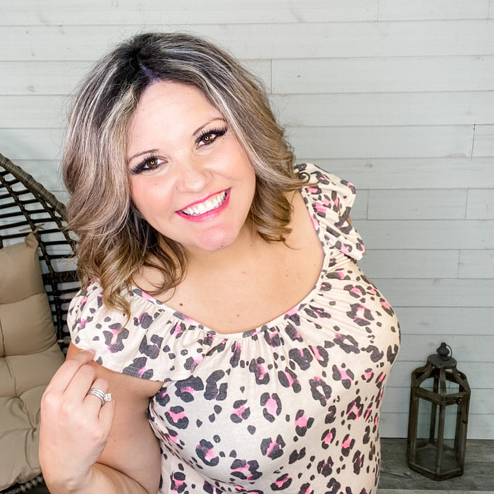 "Lennie" Animal Print Ruffle Cap Sleeve