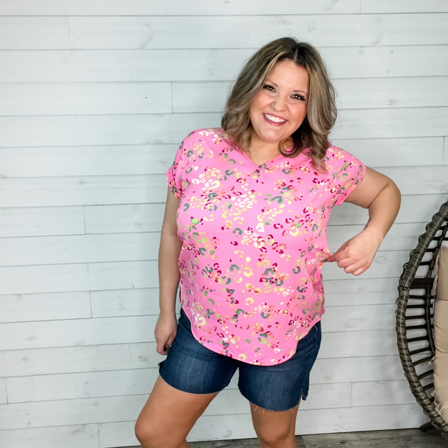 "Let Loose" Animal Print Cuffed Sleeve V Neck