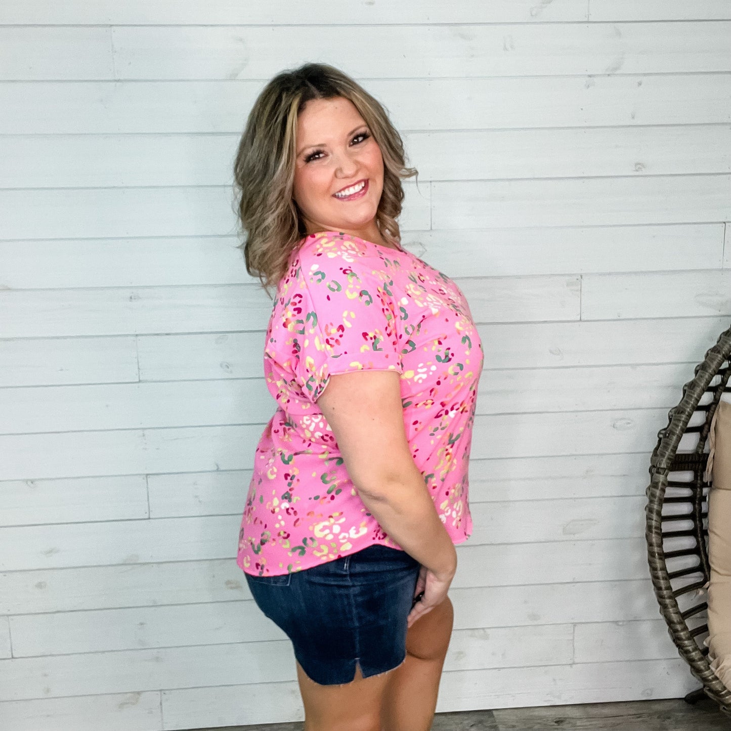 "Let Loose" Animal Print Cuffed Sleeve V Neck