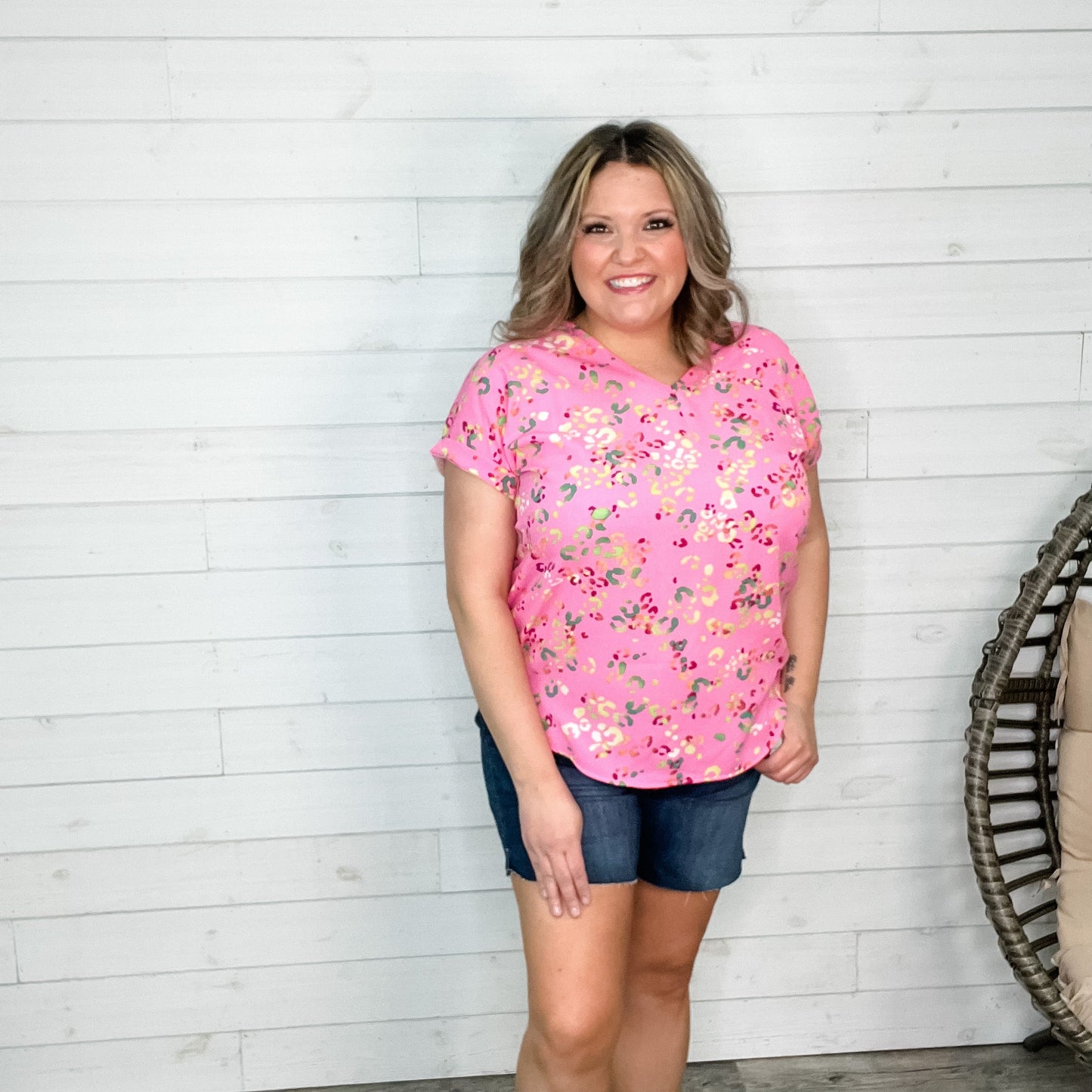 "Let Loose" Animal Print Cuffed Sleeve V Neck