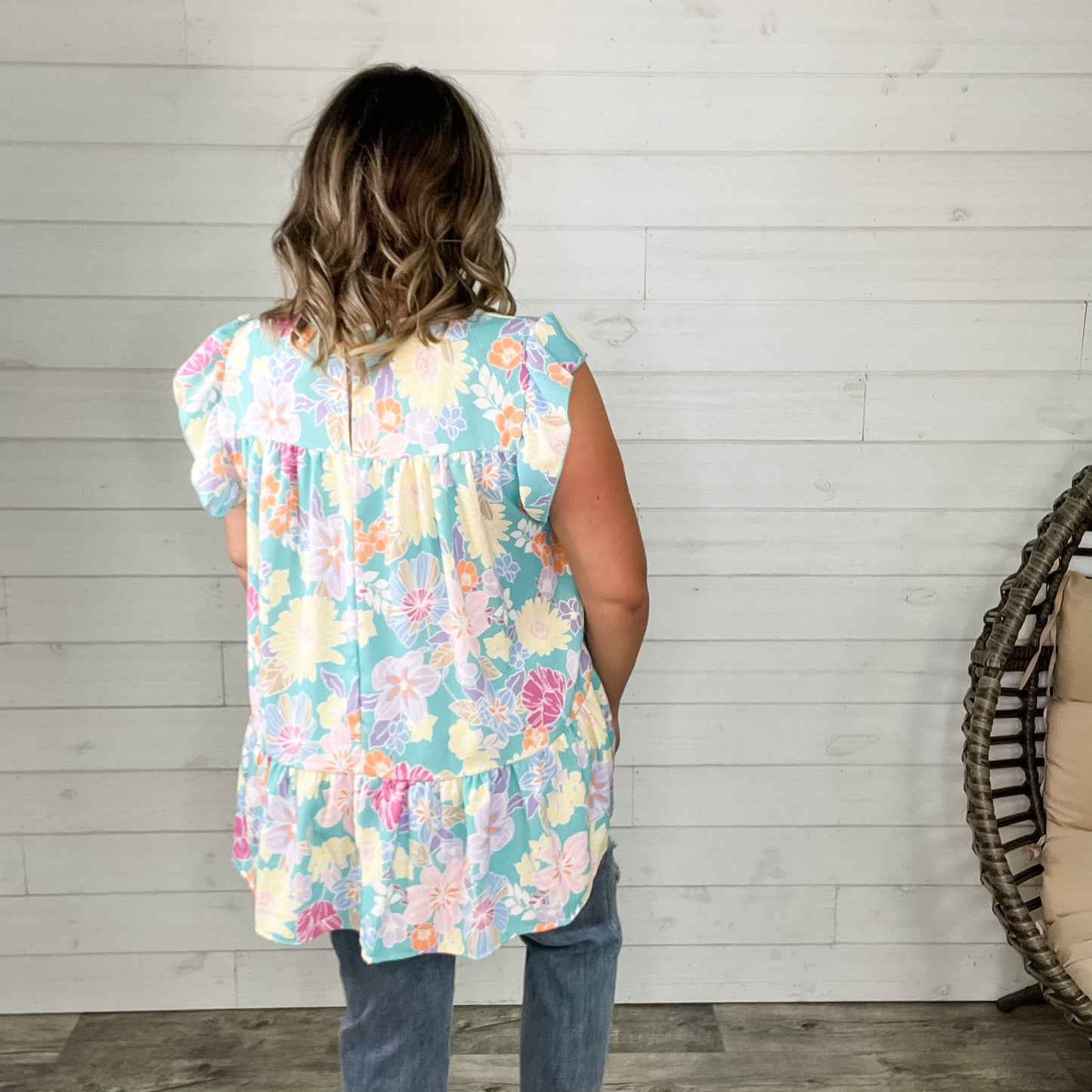 "Liam" Floral Ruffle Cap Sleeve Tiered Top
