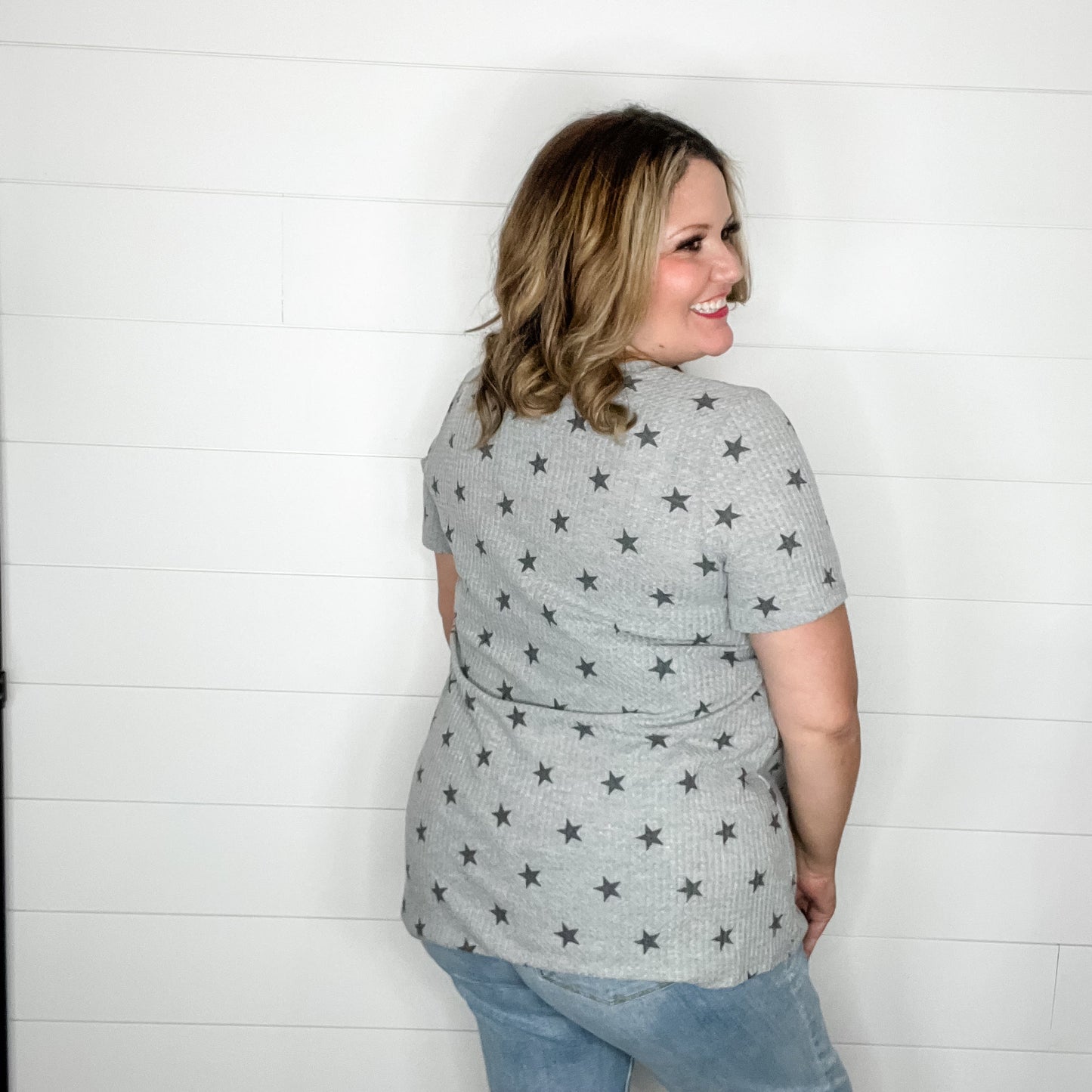 "Lift Off" Star Short Sleeve V Neck Tee