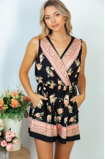 "Liliana" Floral Sleeveless Shorts Romper