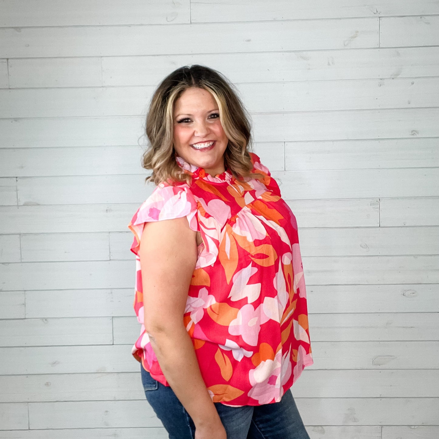 "Lilo" Floral Ruffle Collar and Cap Sleeve