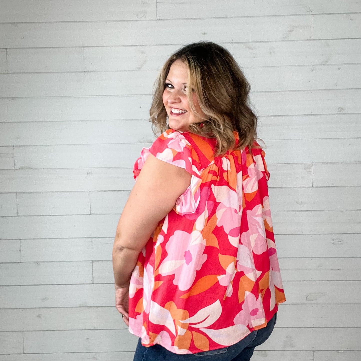 "Lilo" Floral Ruffle Collar and Cap Sleeve